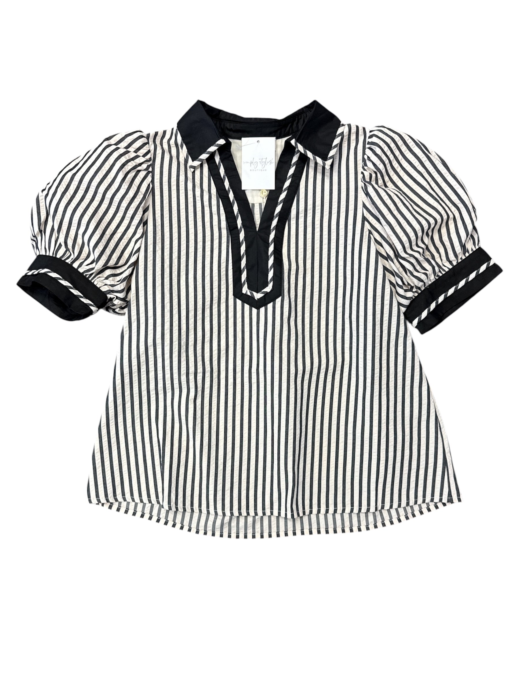 Linea Contrast Top-130 Dressy Tops & Blouses-Simply Stylish Boutique-Simply Stylish Boutique | Women’s & Kid’s Fashion | Paducah, KY
