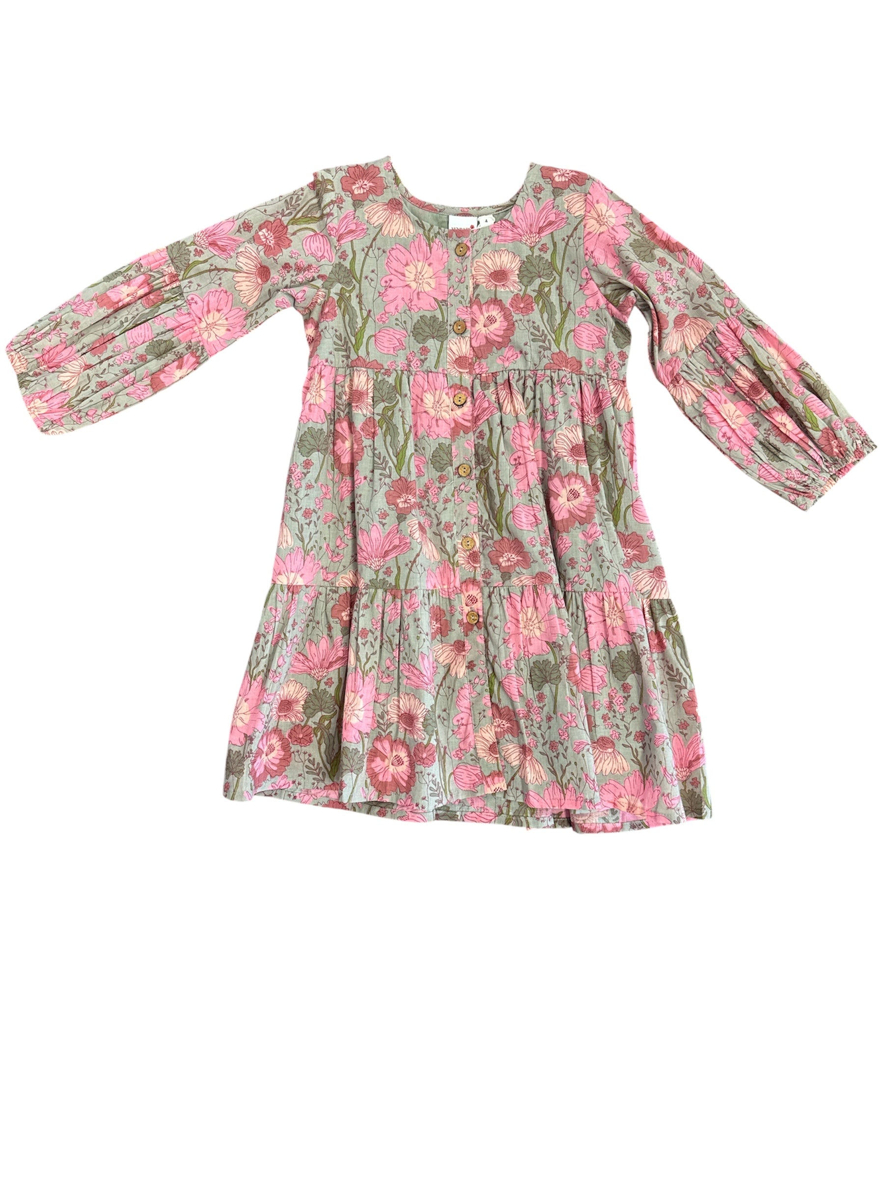 Sage Bloom Button Dress-520 Baby & Kids Gifts-Simply Stylish Boutique-Simply Stylish Boutique | Women’s & Kid’s Fashion | Paducah, KY