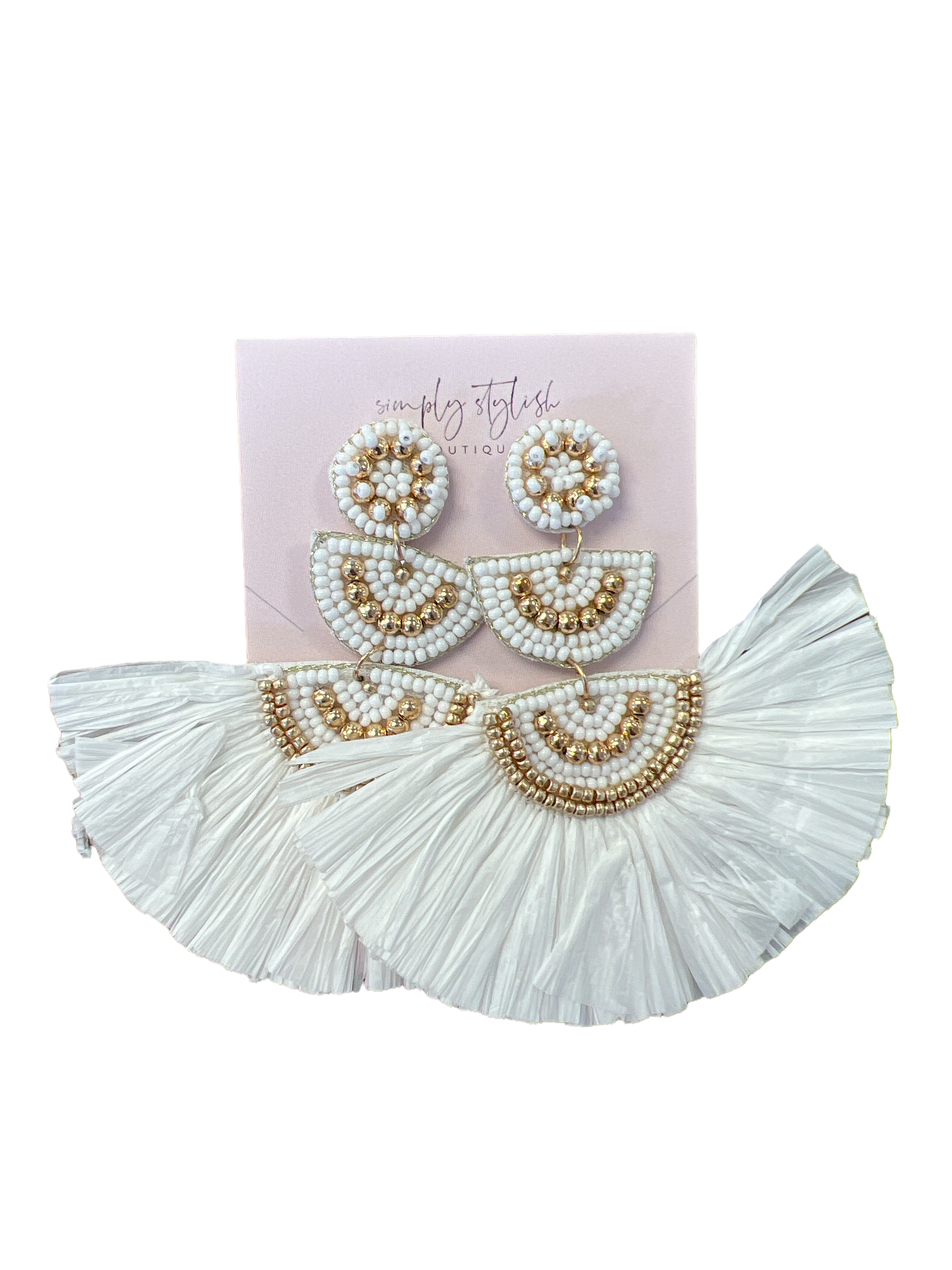 Wedge Bead Fan Tassel Earring - White-999 Distress-Simply Stylish Boutique-Simply Stylish Boutique | Women’s & Kid’s Fashion | Paducah, KY
