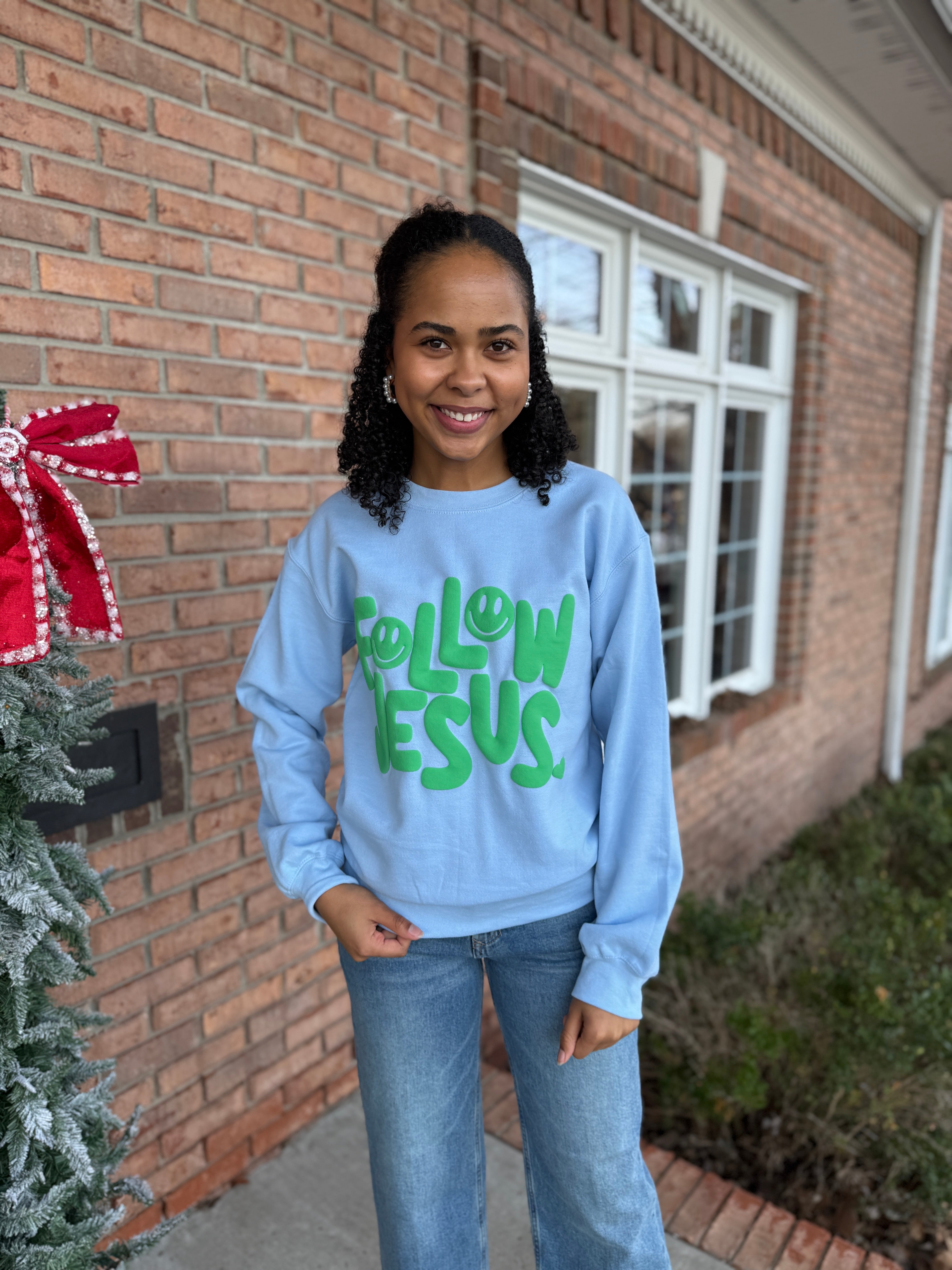 Smiley Follow Jesus Sweatshirt-140 Sweaters, Cardigans & Sweatshirts-Simply Stylish Boutique-Simply Stylish Boutique | Women’s & Kid’s Fashion | Paducah, KY