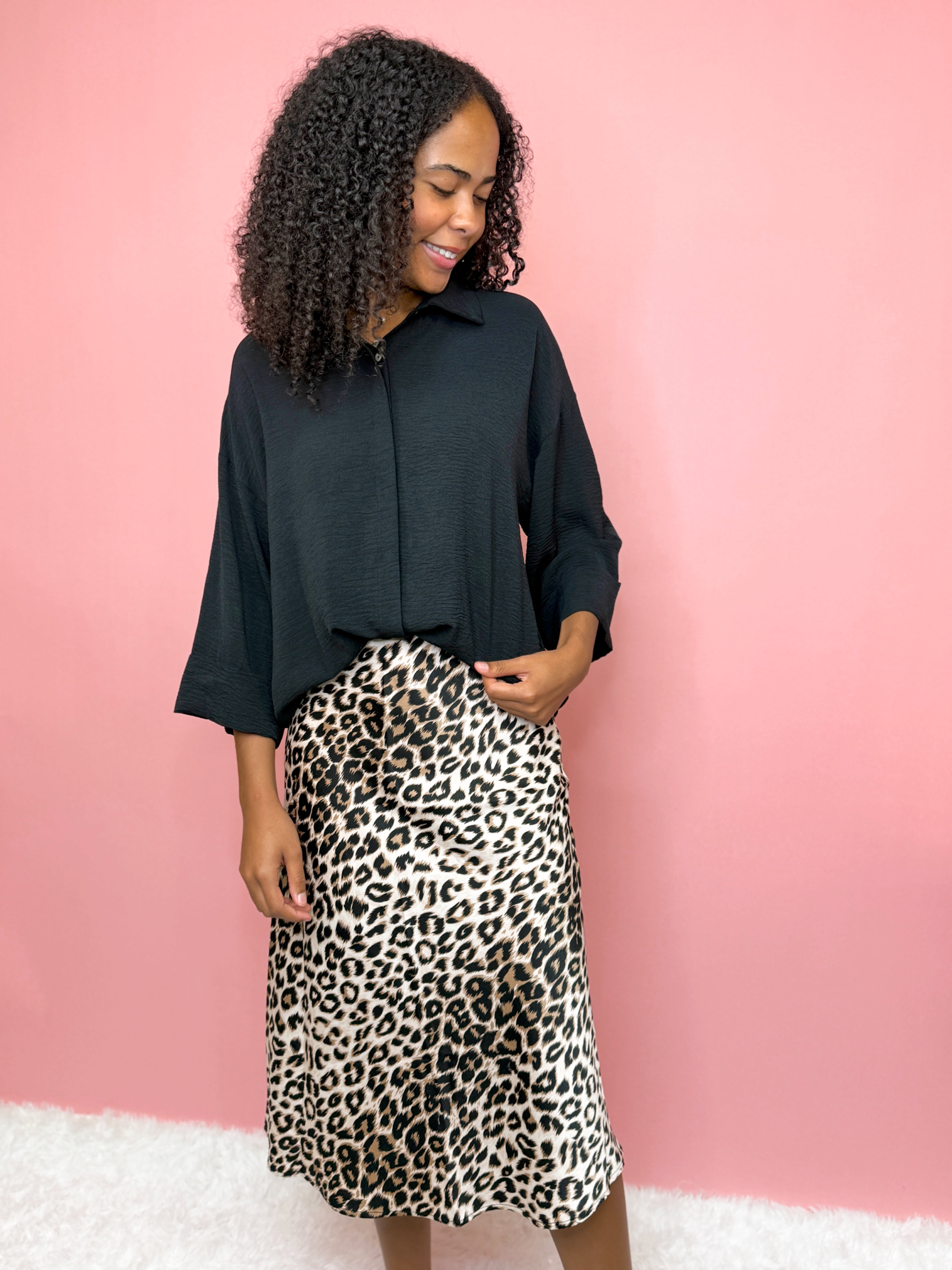 Satin Leopard Midi Skirt-220 Skirts/Shorts-Simply Stylish Boutique-Simply Stylish Boutique | Women’s & Kid’s Fashion | Paducah, KY