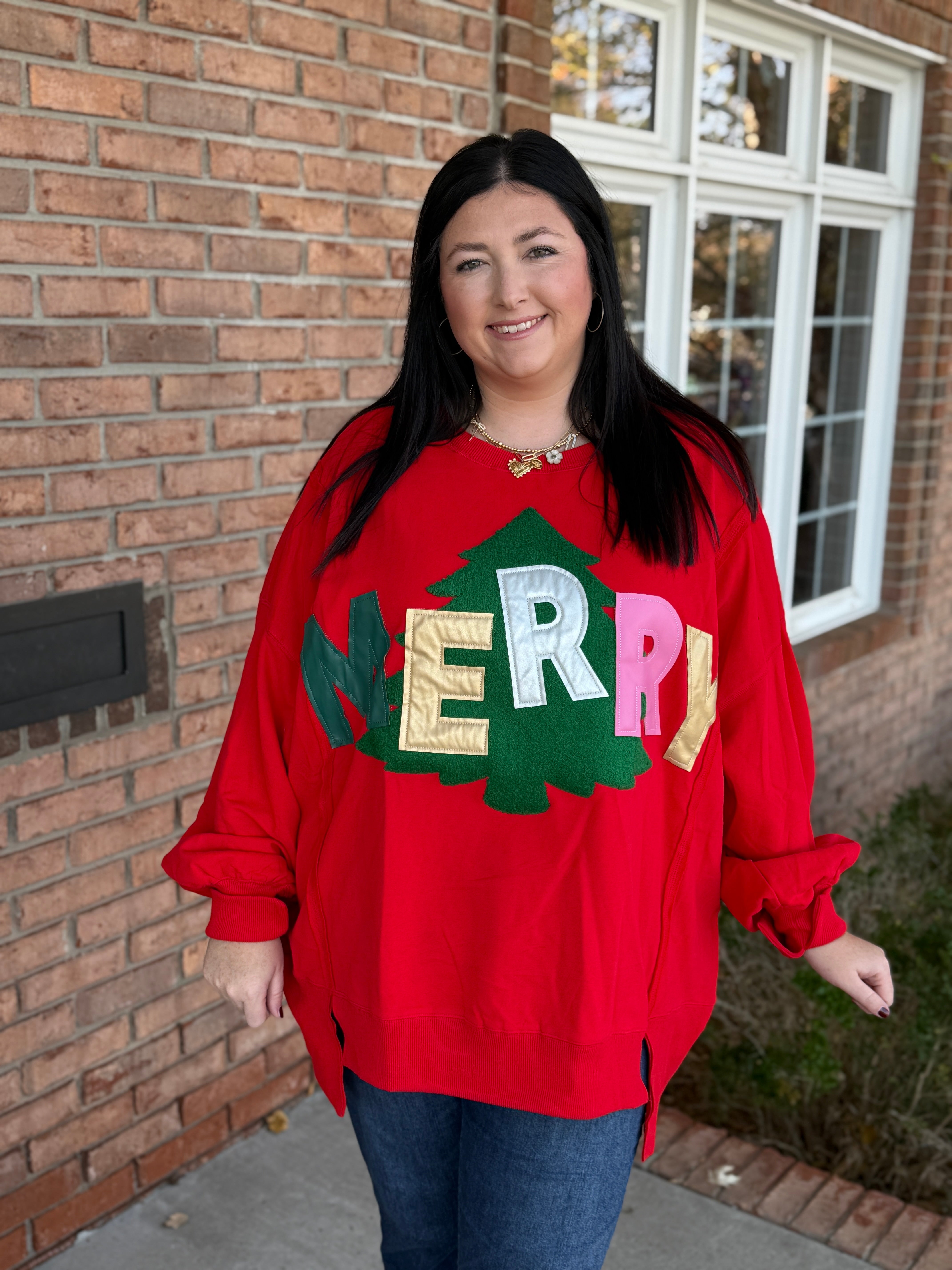 Merry Patch Sweatshirt-140 Sweaters, Cardigans & Sweatshirts-Simply Stylish Boutique-Simply Stylish Boutique | Women’s & Kid’s Fashion | Paducah, KY