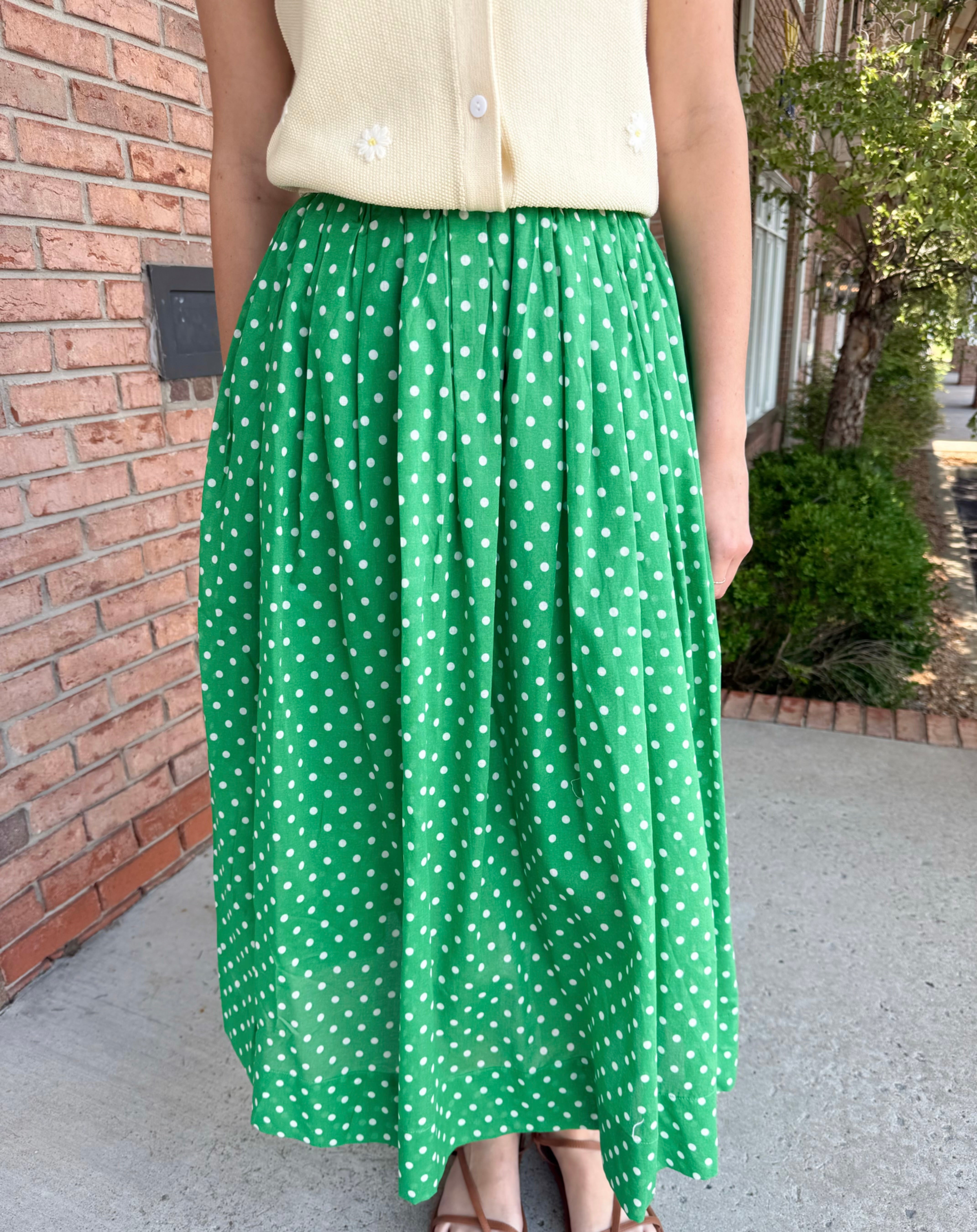 Emerald Charm Polka Dot Skirt