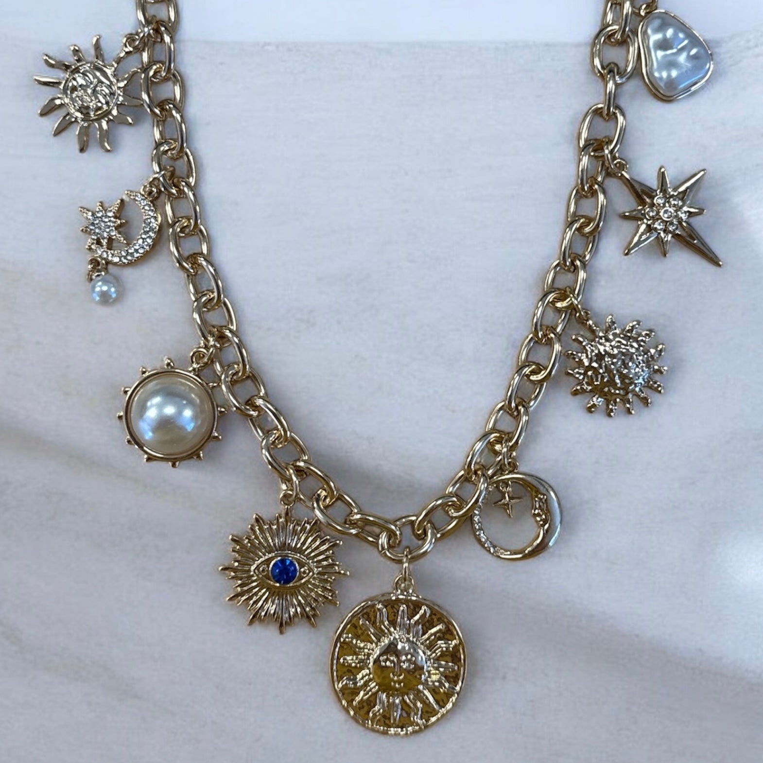 Sunburst Coin & Charm Necklace-410 Jewelry-Simply Stylish Boutique-Simply Stylish Boutique | Women’s & Kid’s Fashion | Paducah, KY