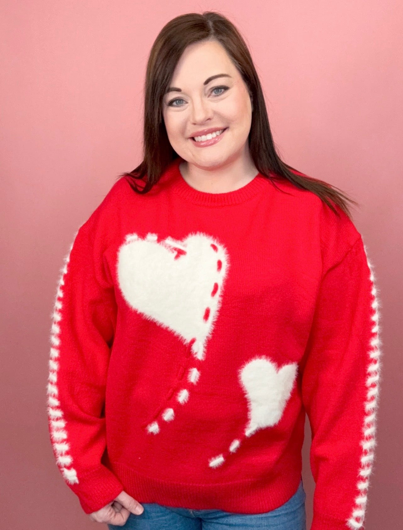 Fuzzy Hearts Sweater-140 Sweaters, Cardigans & Sweatshirts-Simply Stylish Boutique-Simply Stylish Boutique | Women’s & Kid’s Fashion | Paducah, KY