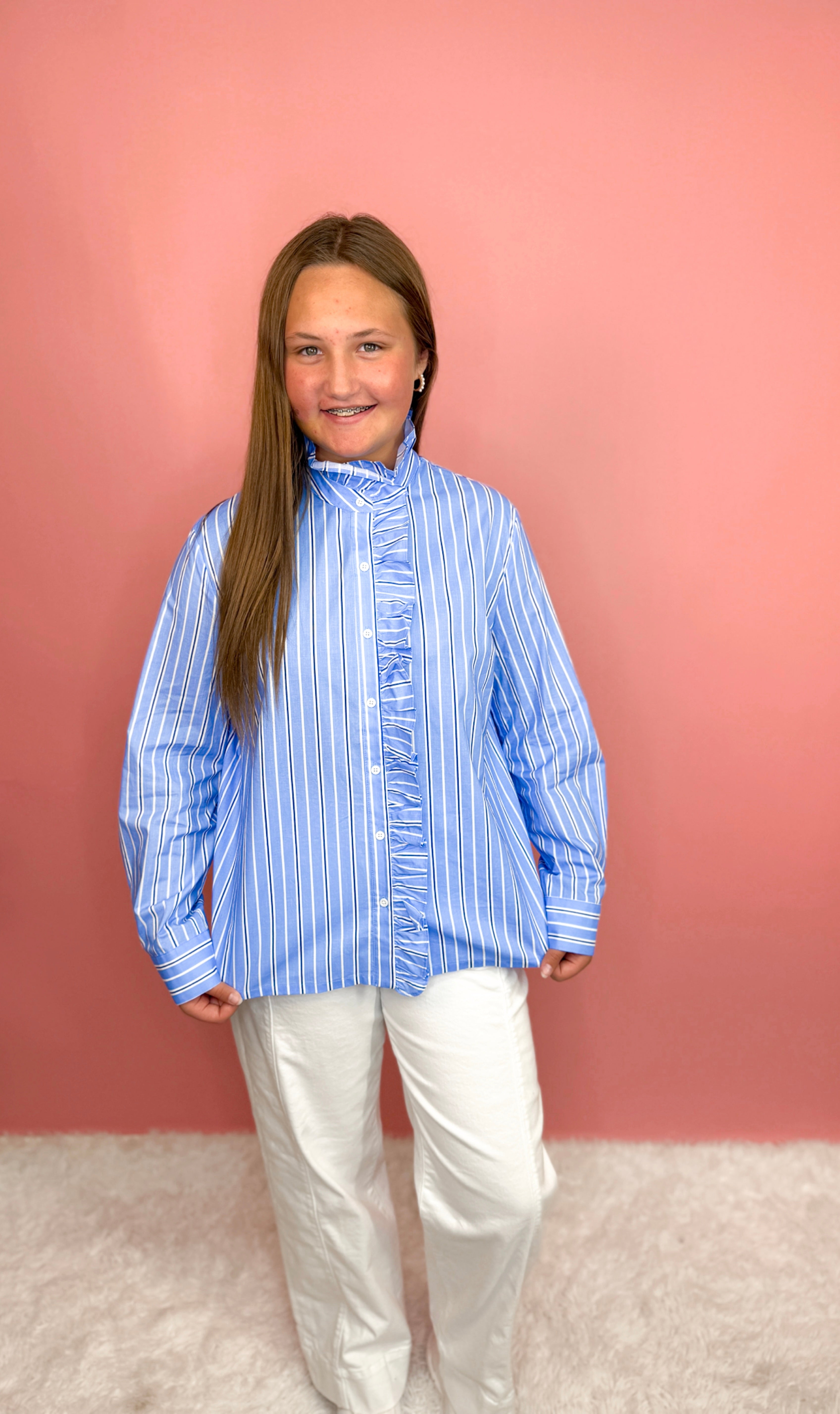Ruffled Button Down Top-130 Dressy Tops & Blouses-Simply Stylish Boutique-Simply Stylish Boutique | Women’s & Kid’s Fashion | Paducah, KY
