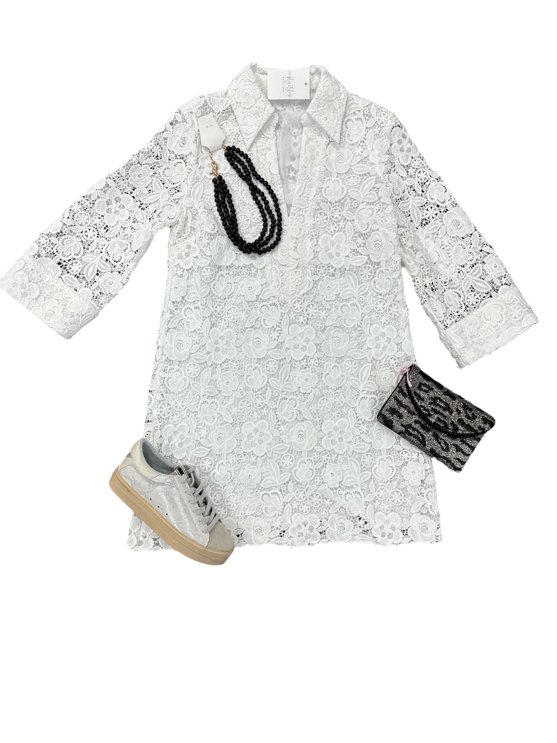 Guipure Lace Mini Dress-310 Dresses-Simply Stylish Boutique-Simply Stylish Boutique | Women’s & Kid’s Fashion | Paducah, KY