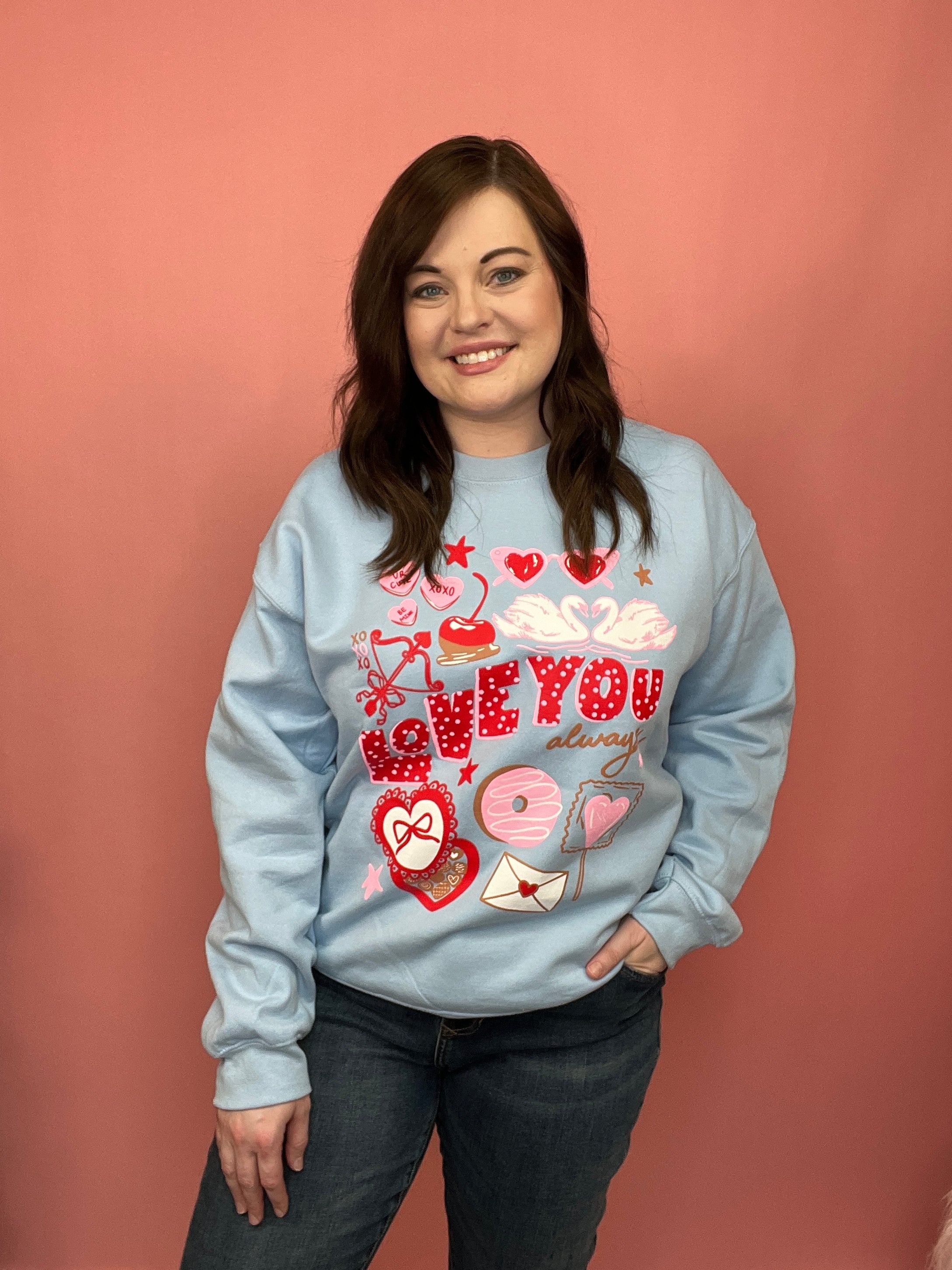 Love You Always Sweatshirt-140 Sweaters, Cardigans & Sweatshirts-Simply Stylish Boutique-Simply Stylish Boutique | Women’s & Kid’s Fashion | Paducah, KY