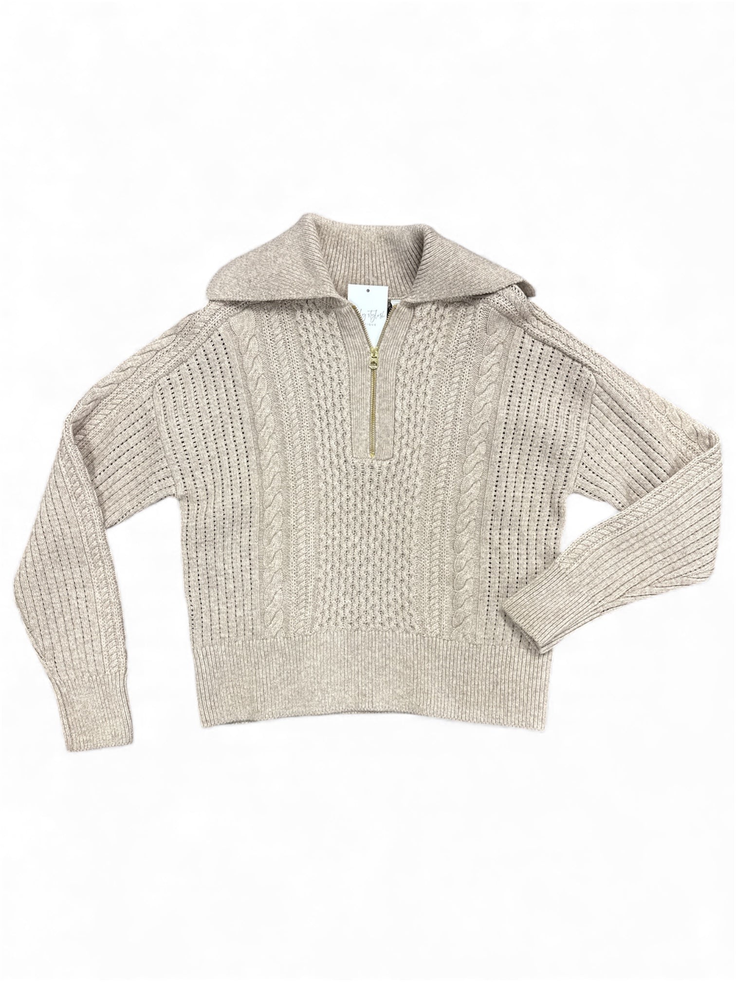 Camello Half Zip Cable Knit-140 Sweaters, Cardigans & Sweatshirts-Simply Stylish boutique-Simply Stylish Boutique | Women’s & Kid’s Fashion | Paducah, KY