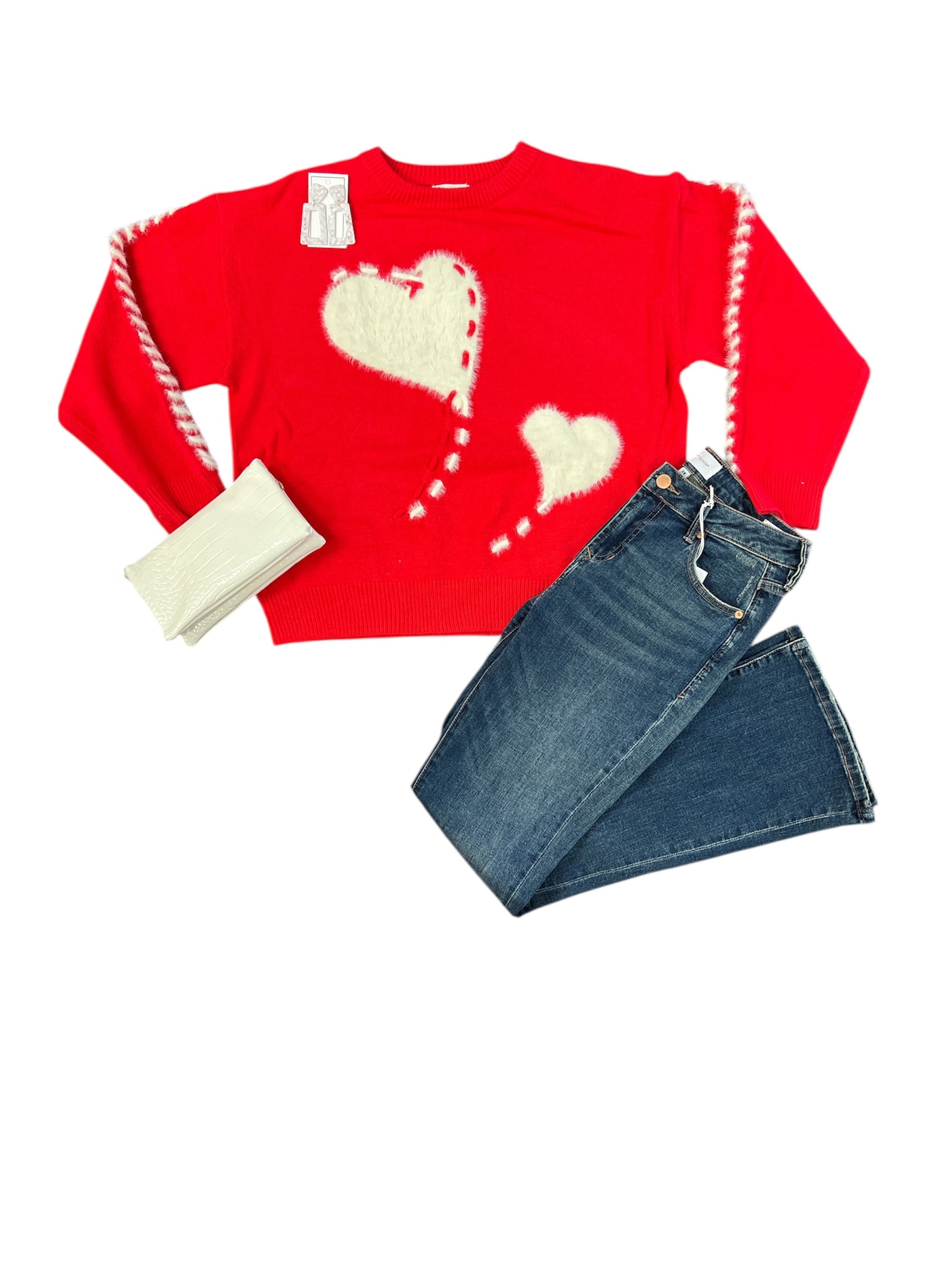 Fuzzy Hearts Sweater-140 Sweaters, Cardigans & Sweatshirts-Simply Stylish Boutique-Simply Stylish Boutique | Women’s & Kid’s Fashion | Paducah, KY