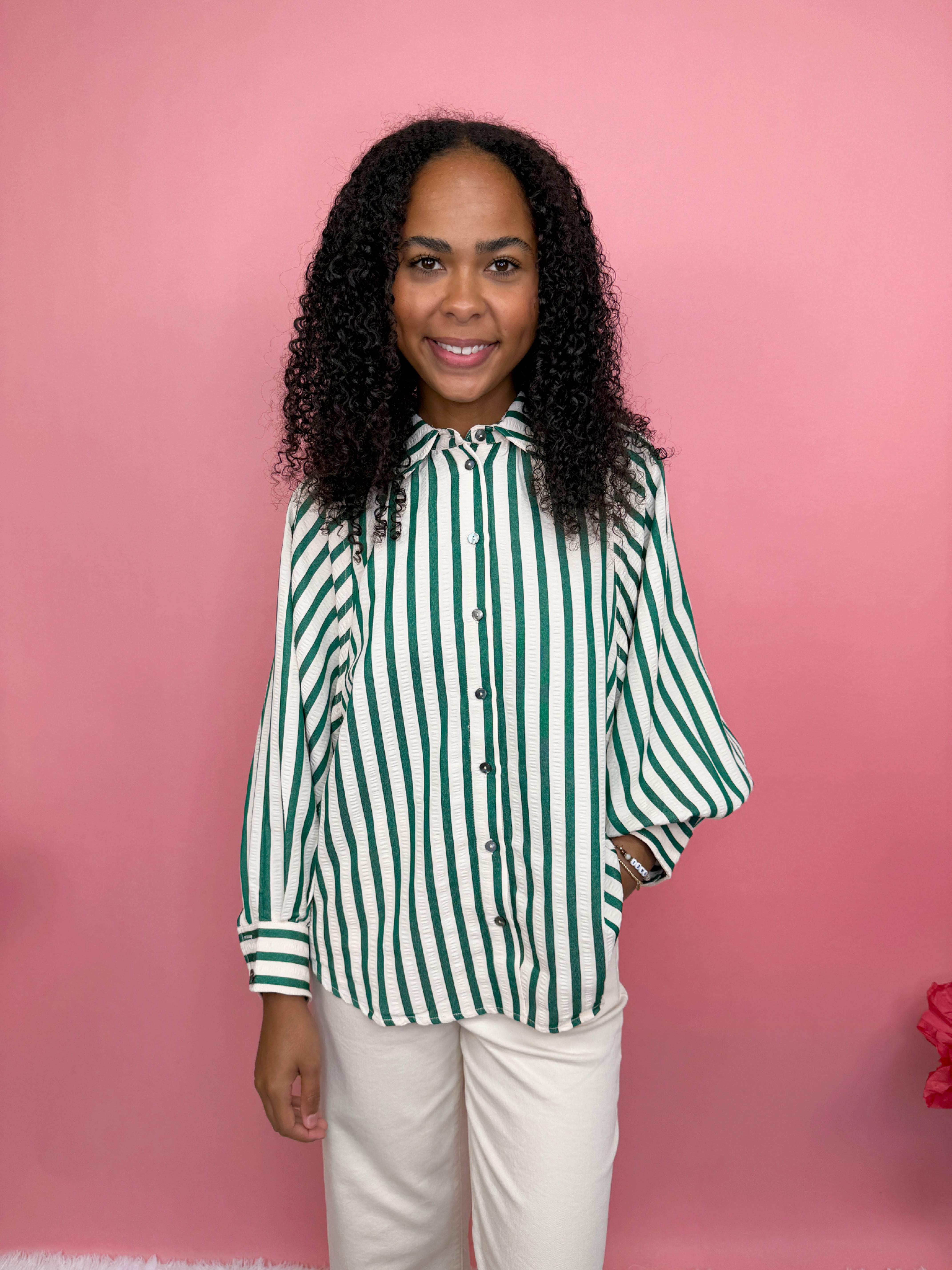 Olive Stripe Top-130 Dressy Tops & Blouses-Simply Stylish Boutique-Simply Stylish Boutique | Women’s & Kid’s Fashion | Paducah, KY