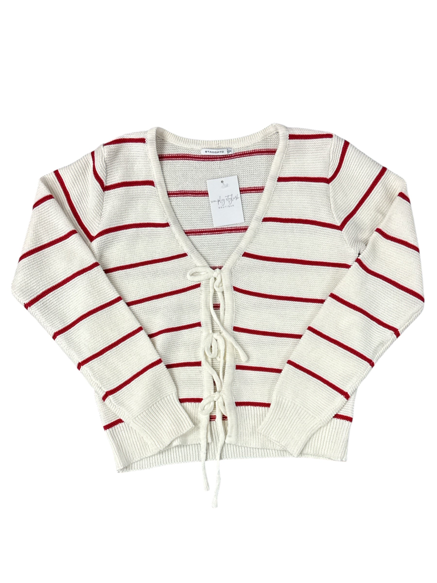 Bow Tie Front Striped Cardigan-140 Sweaters, Cardigans & Sweatshirts-Simply Stylish Boutique-Simply Stylish Boutique | Women’s & Kid’s Fashion | Paducah, KY