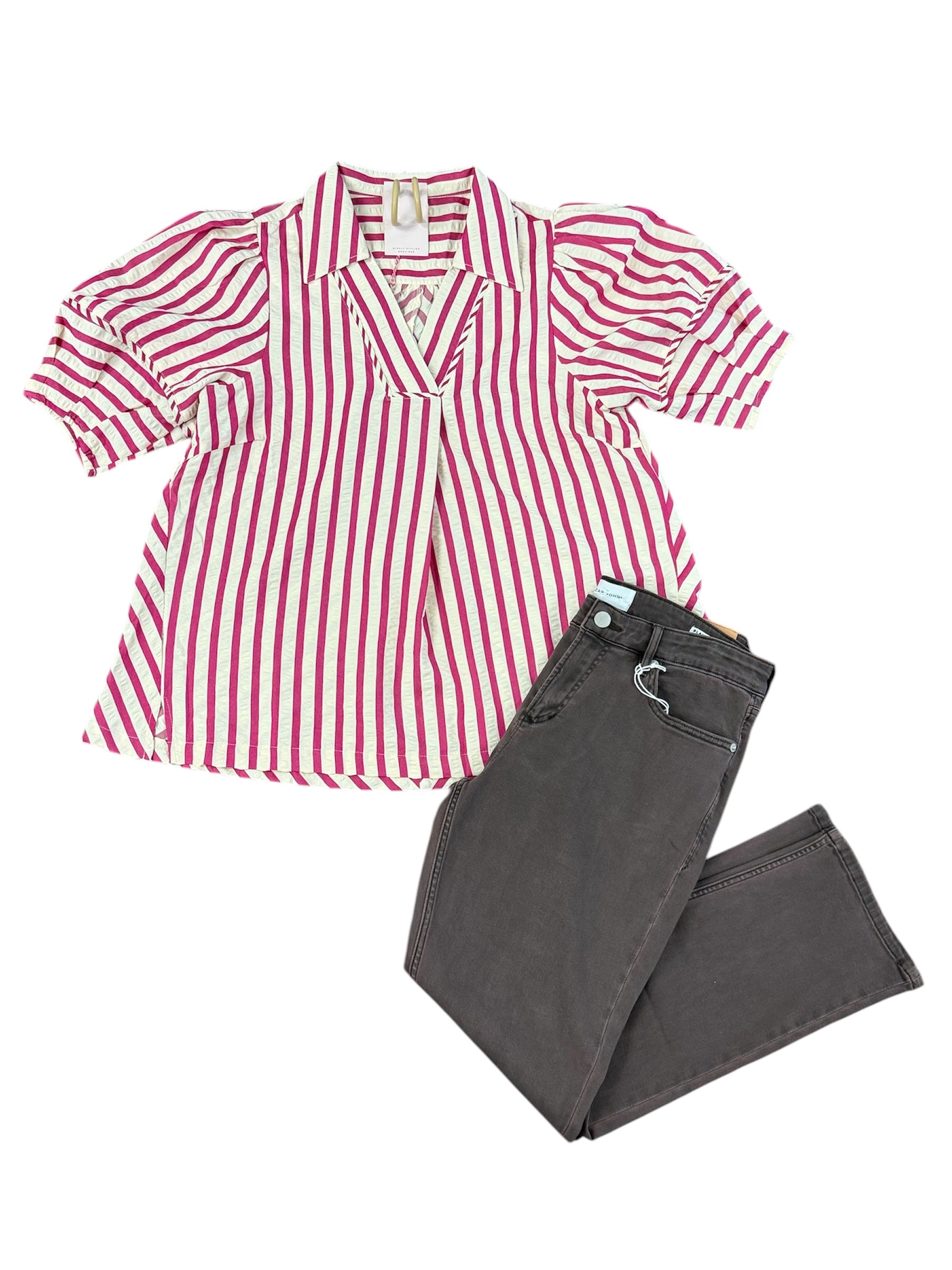 Raspberry Stripe Blouse-130 Dressy Tops & Blouses-Simply Stylish Boutique-Simply Stylish Boutique | Women’s & Kid’s Fashion | Paducah, KY