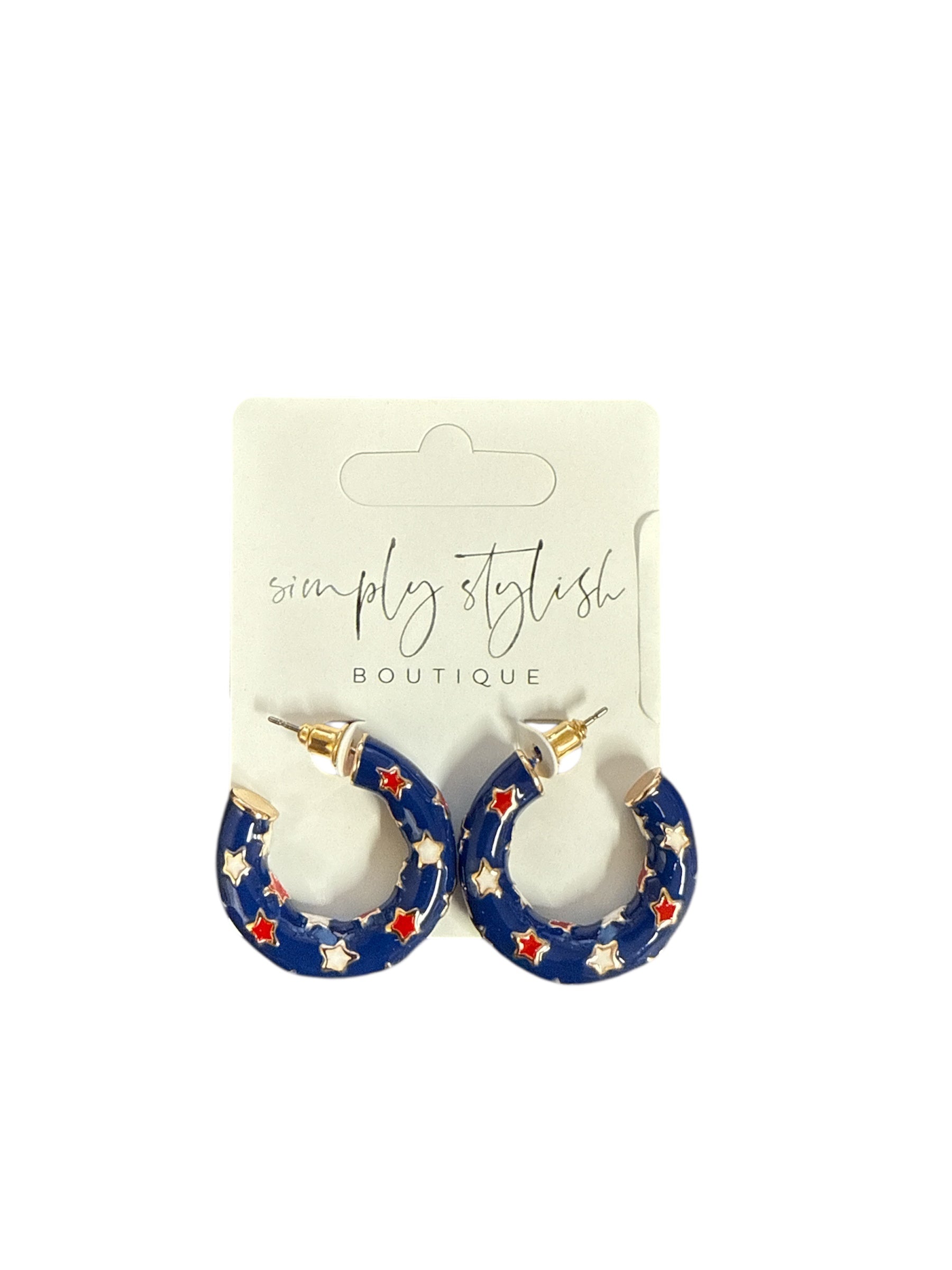 Patriotic Stars Hoop Earrings-410 Jewelry-Simply Stylish Boutique-Simply Stylish Boutique | Women’s & Kid’s Fashion | Paducah, KY