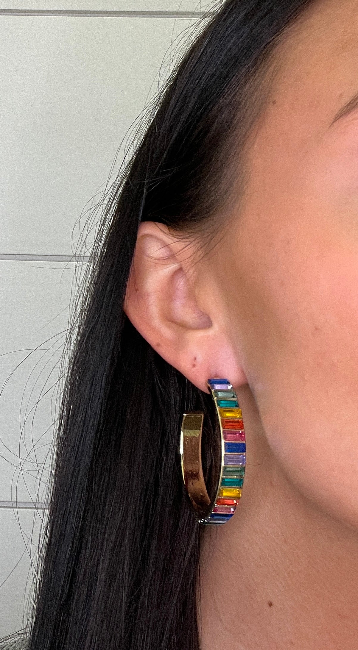 Rainbow Baquette Hoop-410 Jewelry-Simply Stylish Boutique-Simply Stylish Boutique | Women’s & Kid’s Fashion | Paducah, KY