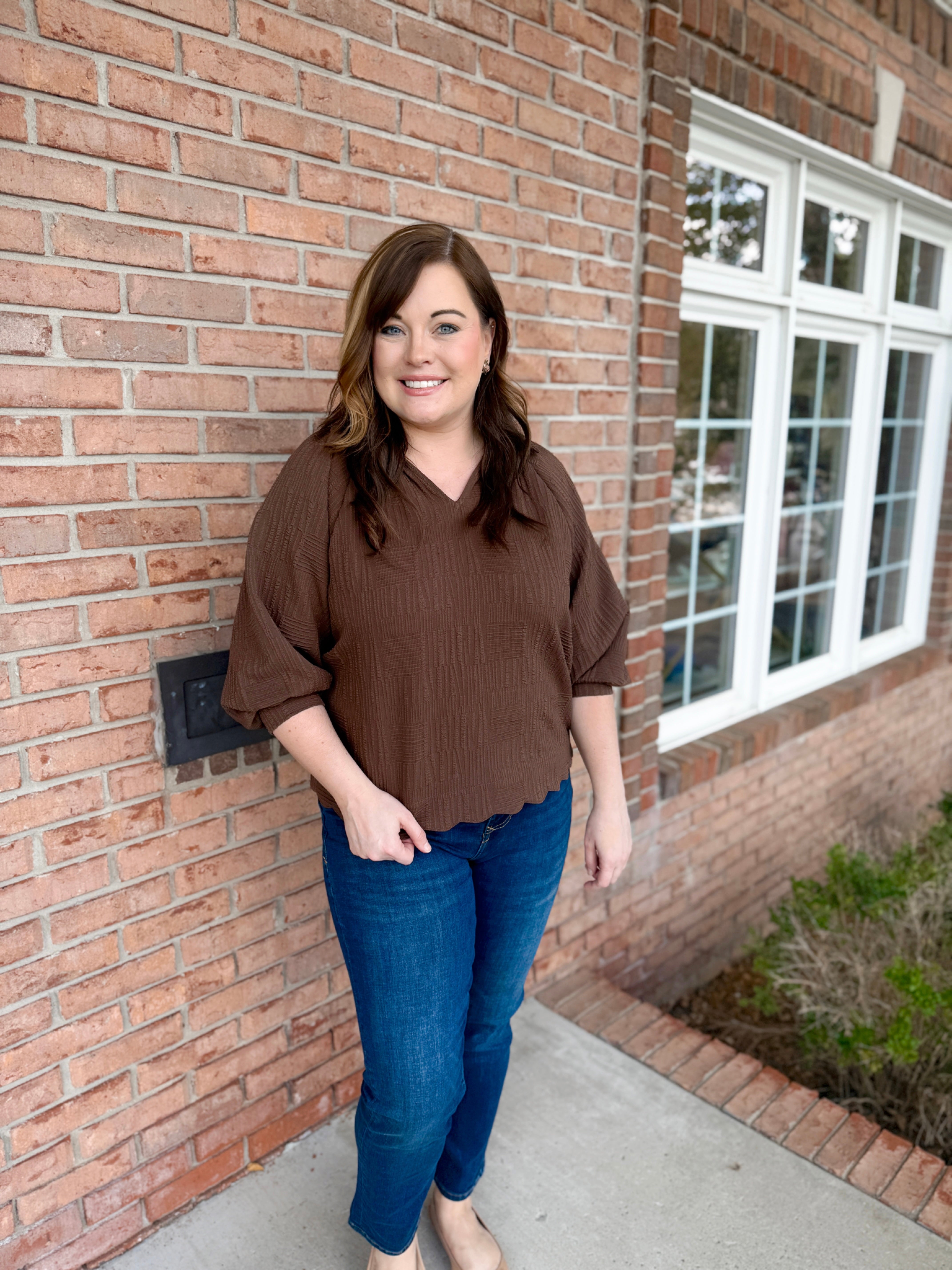 Toffee Trim Blouse-130 Dressy Tops & Blouses-Simply Stylish Boutique-Simply Stylish Boutique | Women’s & Kid’s Fashion | Paducah, KY