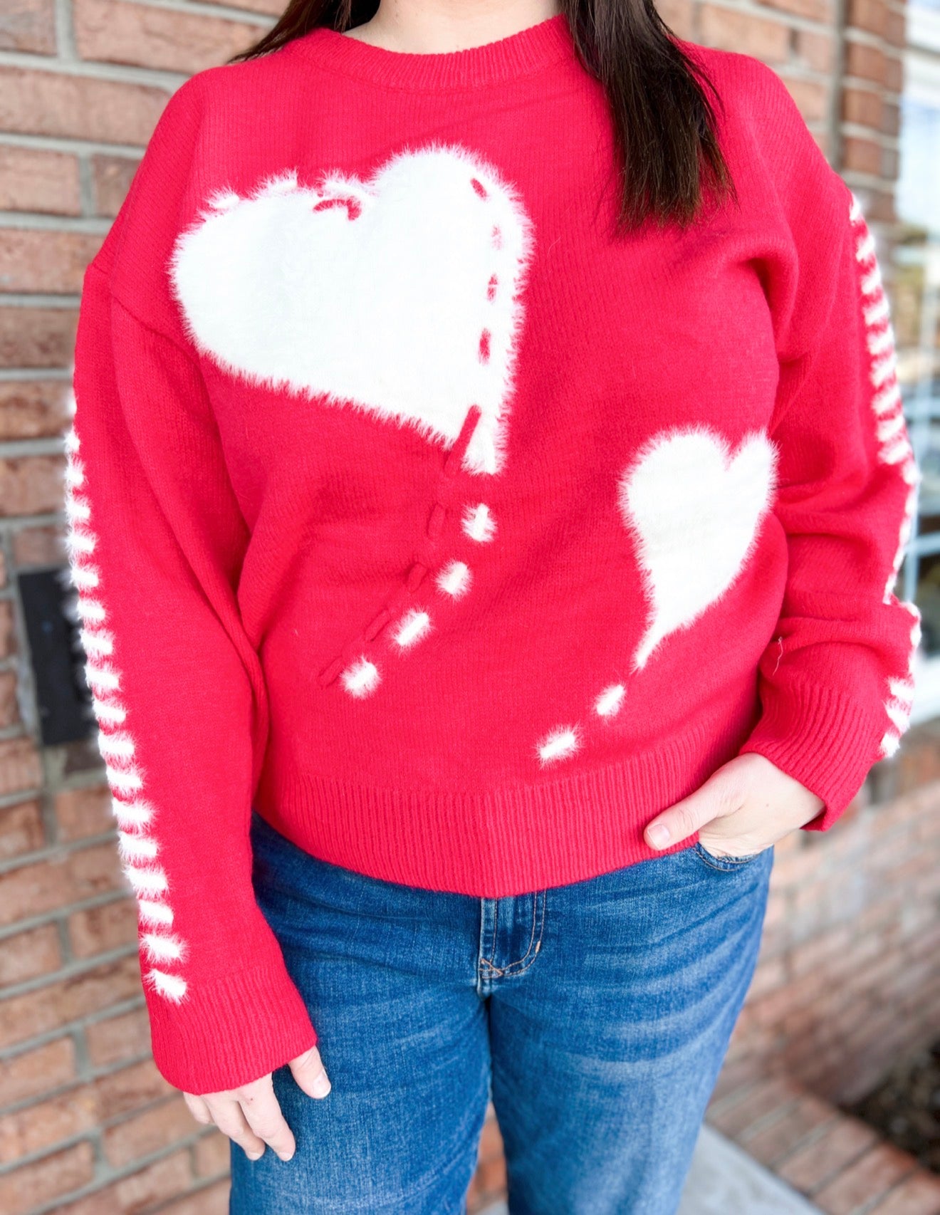 Fuzzy Hearts Sweater-140 Sweaters, Cardigans & Sweatshirts-Simply Stylish Boutique-Simply Stylish Boutique | Women’s & Kid’s Fashion | Paducah, KY