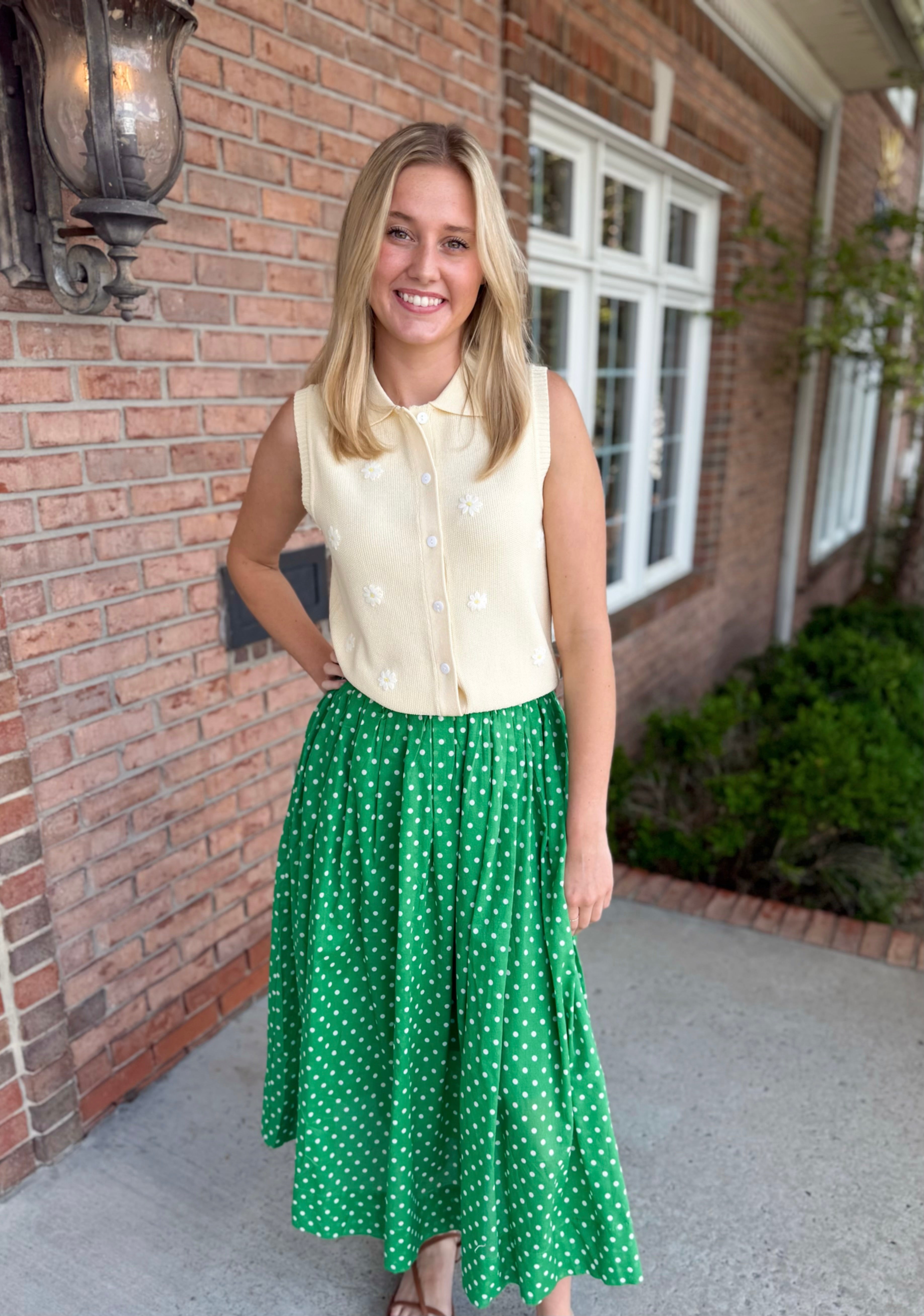Emerald Charm Polka Dot Skirt
