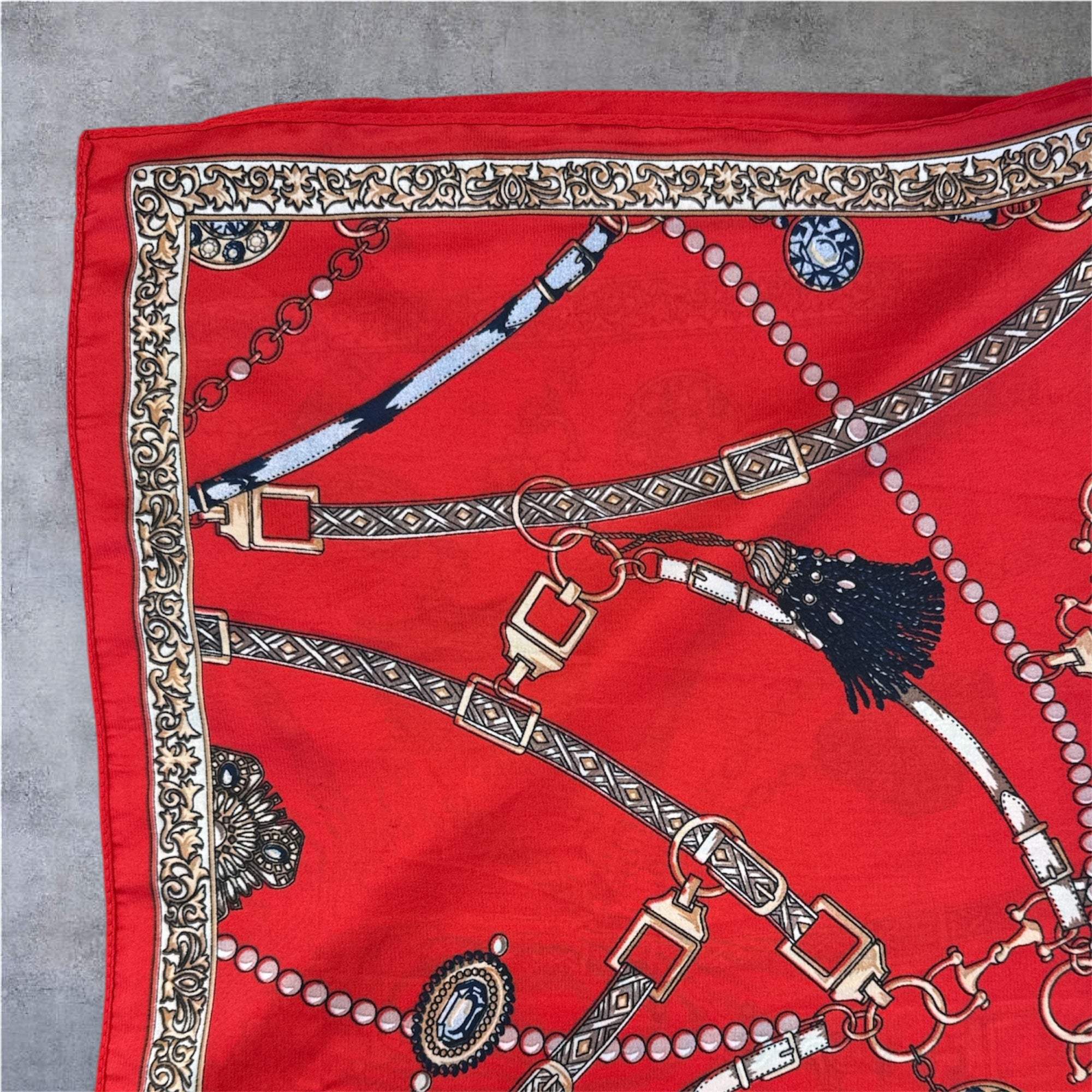 Red Horsebit & Tassel Silky Bandana-430 Hats & Hair-Simply Stylish Boutique-Simply Stylish Boutique | Women’s & Kid’s Fashion | Paducah, KY