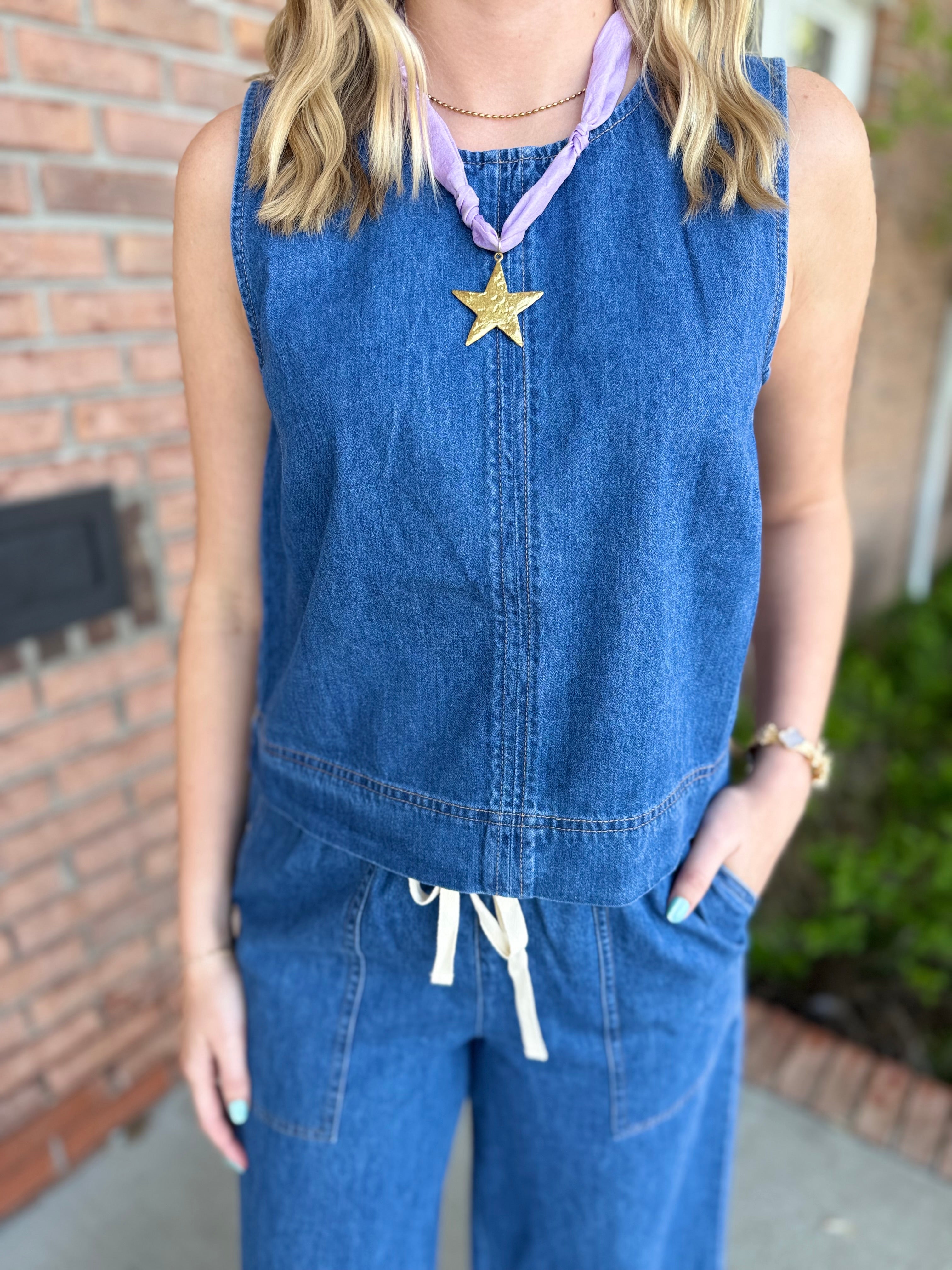 Sun Seeker Denim Tank-130 Dressy Tops & Blouses-Simply Stylish Boutique-Simply Stylish Boutique | Women’s & Kid’s Fashion | Paducah, KY