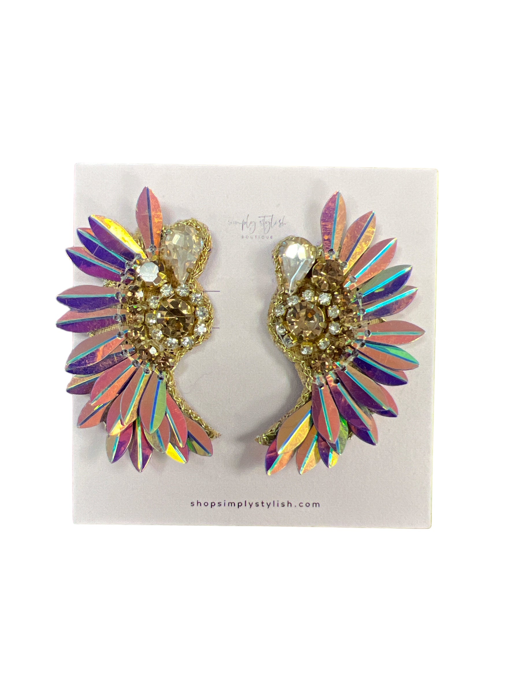 Round Crystal & Wing Earrings-410 Jewelry-Simply Stylish Boutique-Simply Stylish Boutique | Women’s & Kid’s Fashion | Paducah, KY