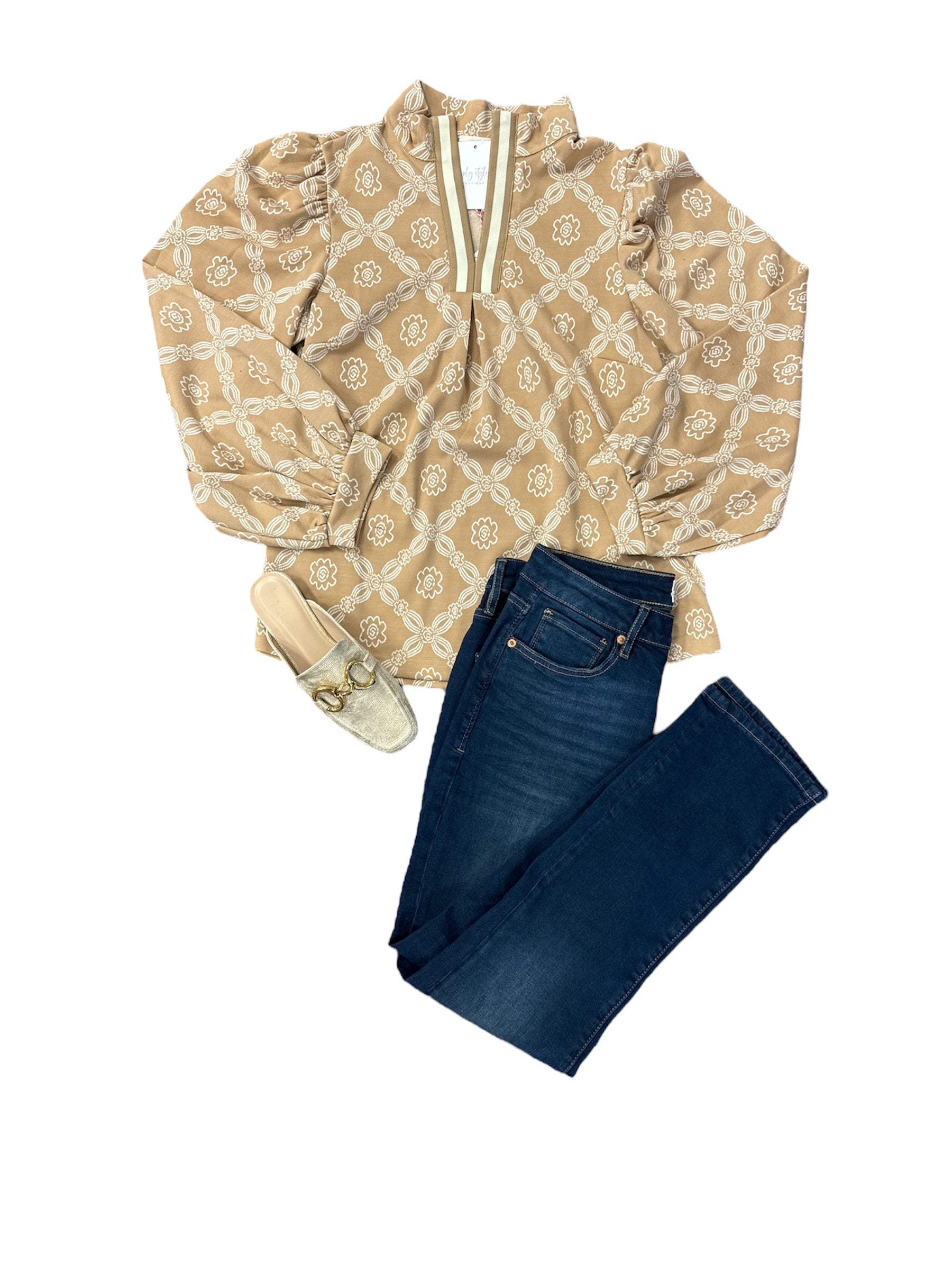 Latte High Neck Top-130 Dressy Tops & Blouses-Simply Stylish Boutique-Simply Stylish Boutique | Women’s & Kid’s Fashion | Paducah, KY