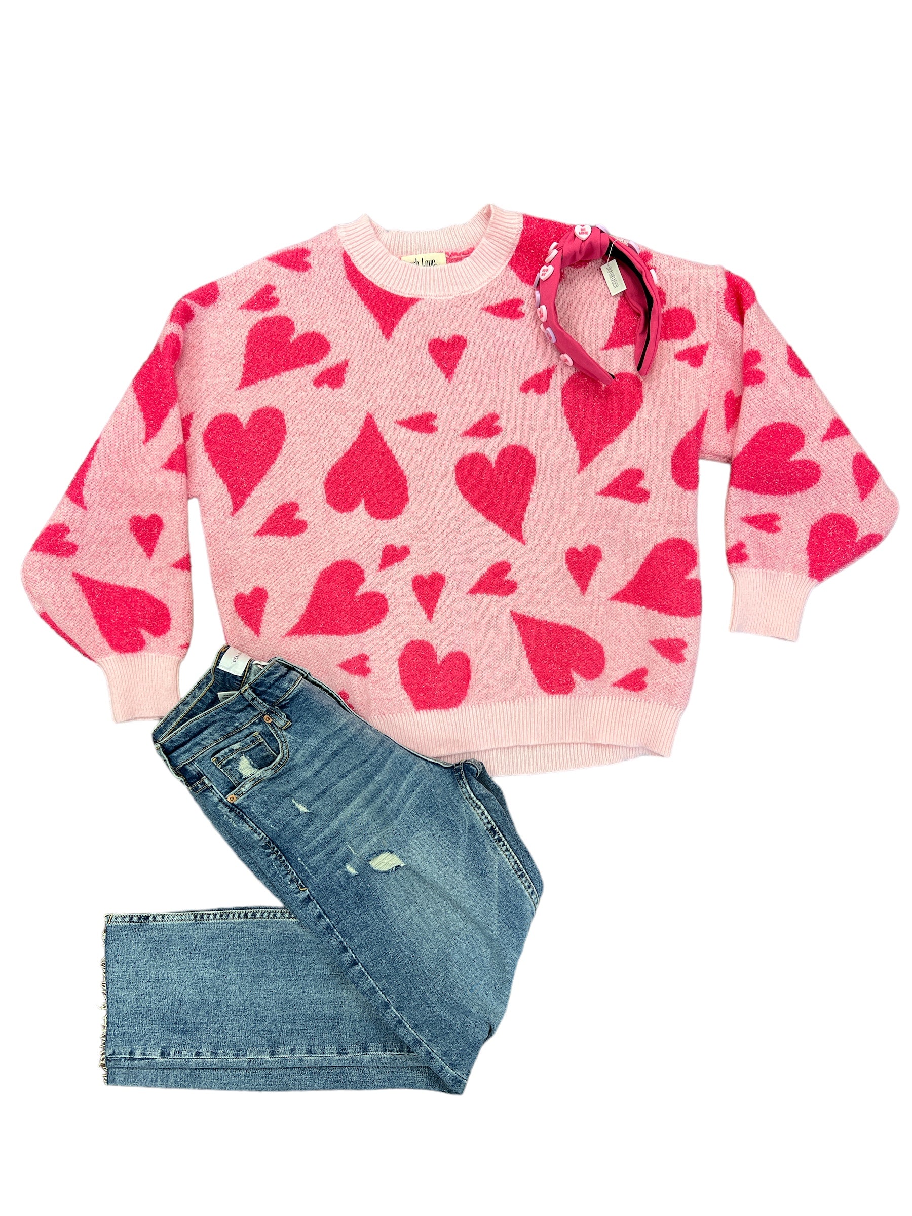 Shiny Hearts Sweater-140 Sweaters, Cardigans & Sweatshirts-Simply Stylish Boutique-Simply Stylish Boutique | Women’s & Kid’s Fashion | Paducah, KY