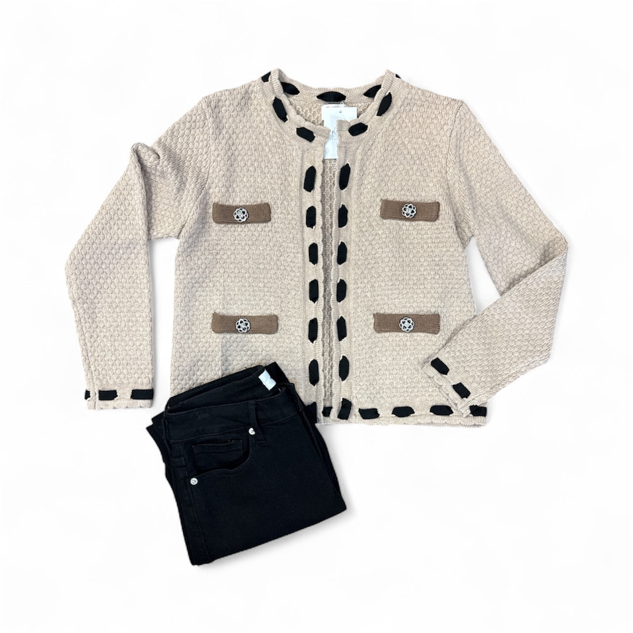 Latte Luxe Trimmed Cardigan-140 Sweaters, Cardigans & Sweatshirts-Simply Stylish Boutique-Simply Stylish Boutique | Women’s & Kid’s Fashion | Paducah, KY