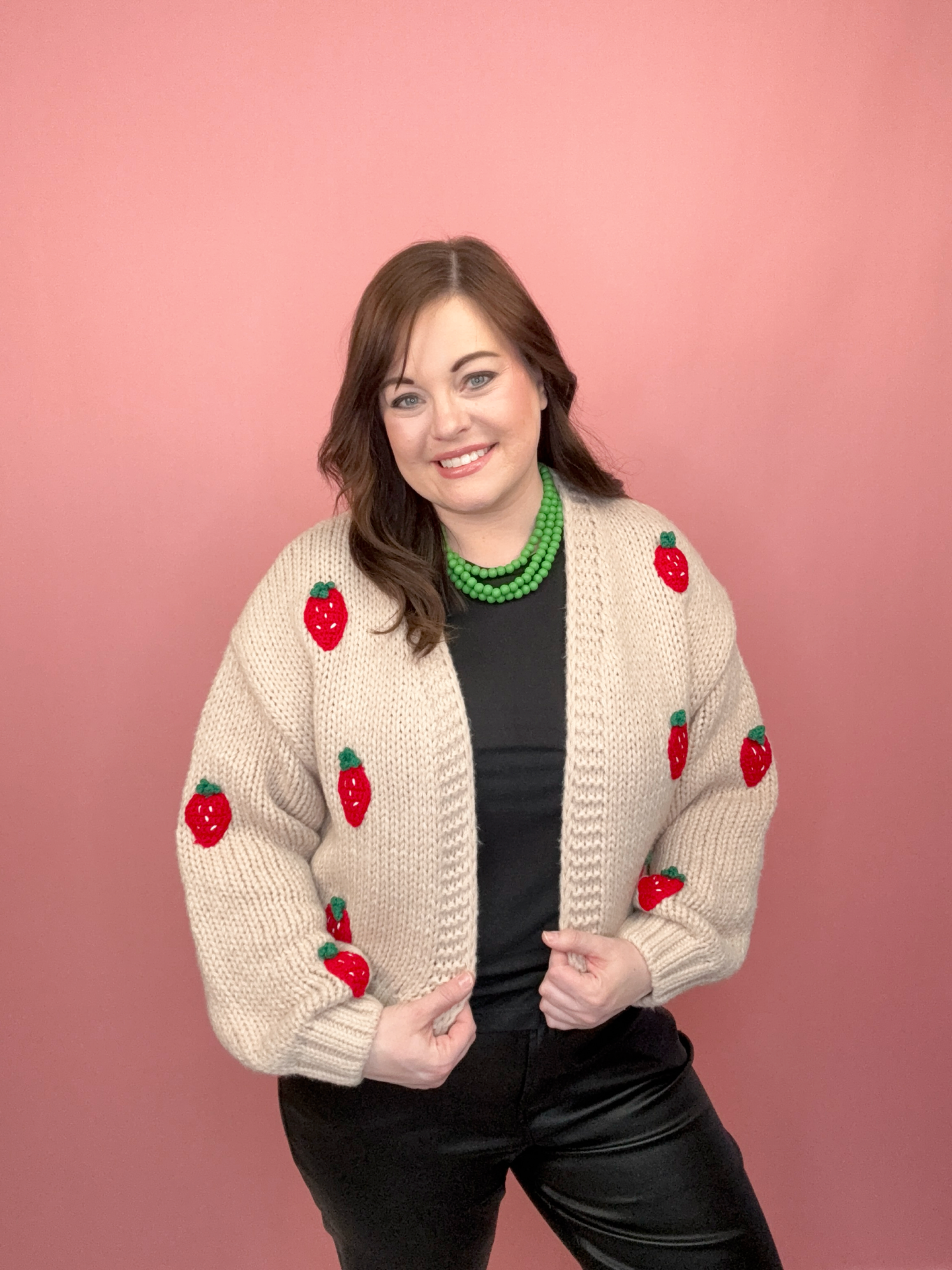 Strawberry Chunky Knit Cardigan-140 Sweaters, Cardigans & Sweatshirts-Simply Stylish Boutique-Simply Stylish Boutique | Women’s & Kid’s Fashion | Paducah, KY
