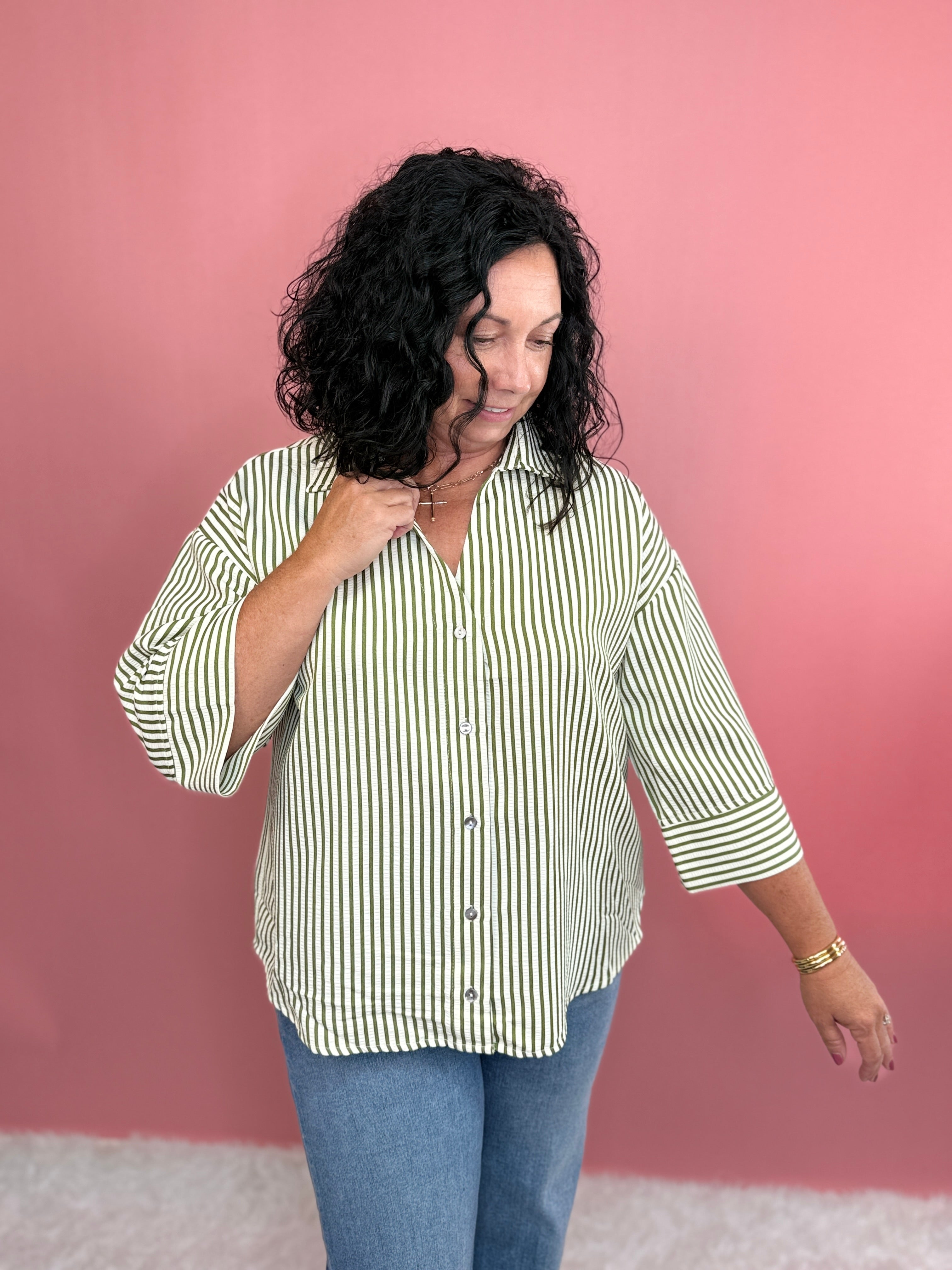 Olive Lines Top-120 Casual Tops & Tees-Simply Stylish boutique-Simply Stylish Boutique | Women’s & Kid’s Fashion | Paducah, KY