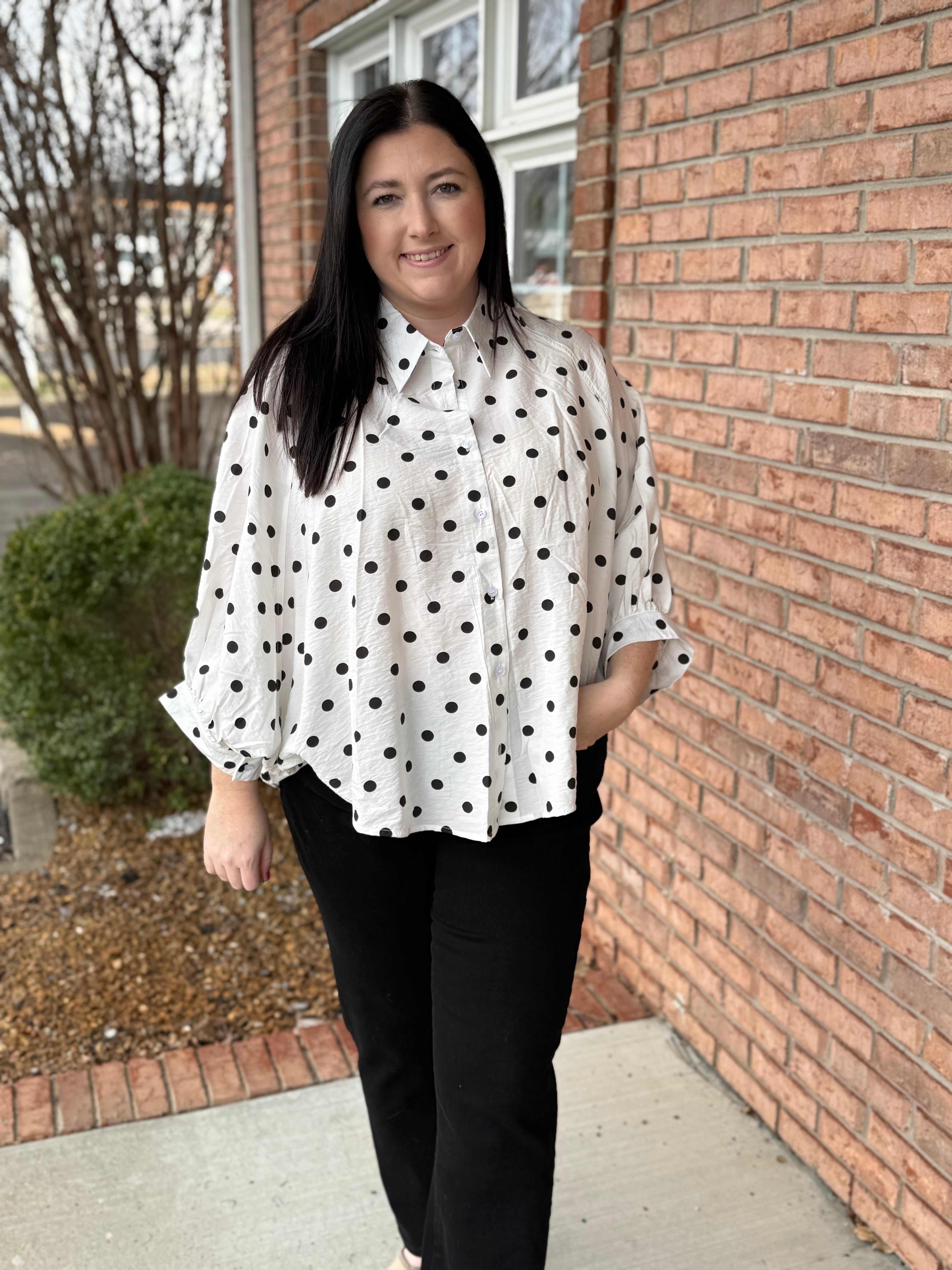 Dotted Darling Blouse-130 Dressy Tops & Blouses-Simply Stylish Boutique-Simply Stylish Boutique | Women’s & Kid’s Fashion | Paducah, KY