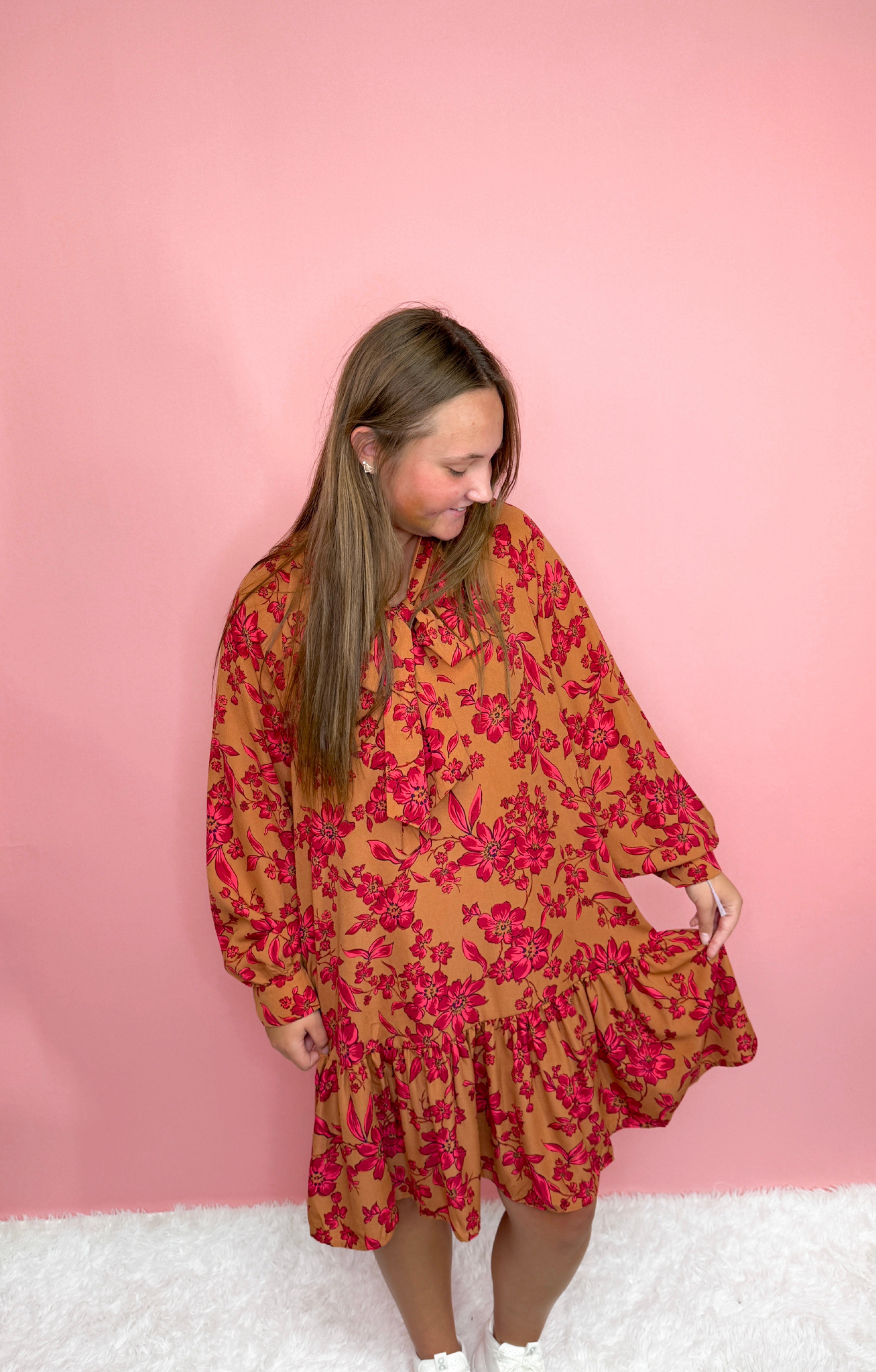 Everly Tie-Neck Dress-310 Dresses-Simply Stylish Boutique-Simply Stylish Boutique | Women’s & Kid’s Fashion | Paducah, KY
