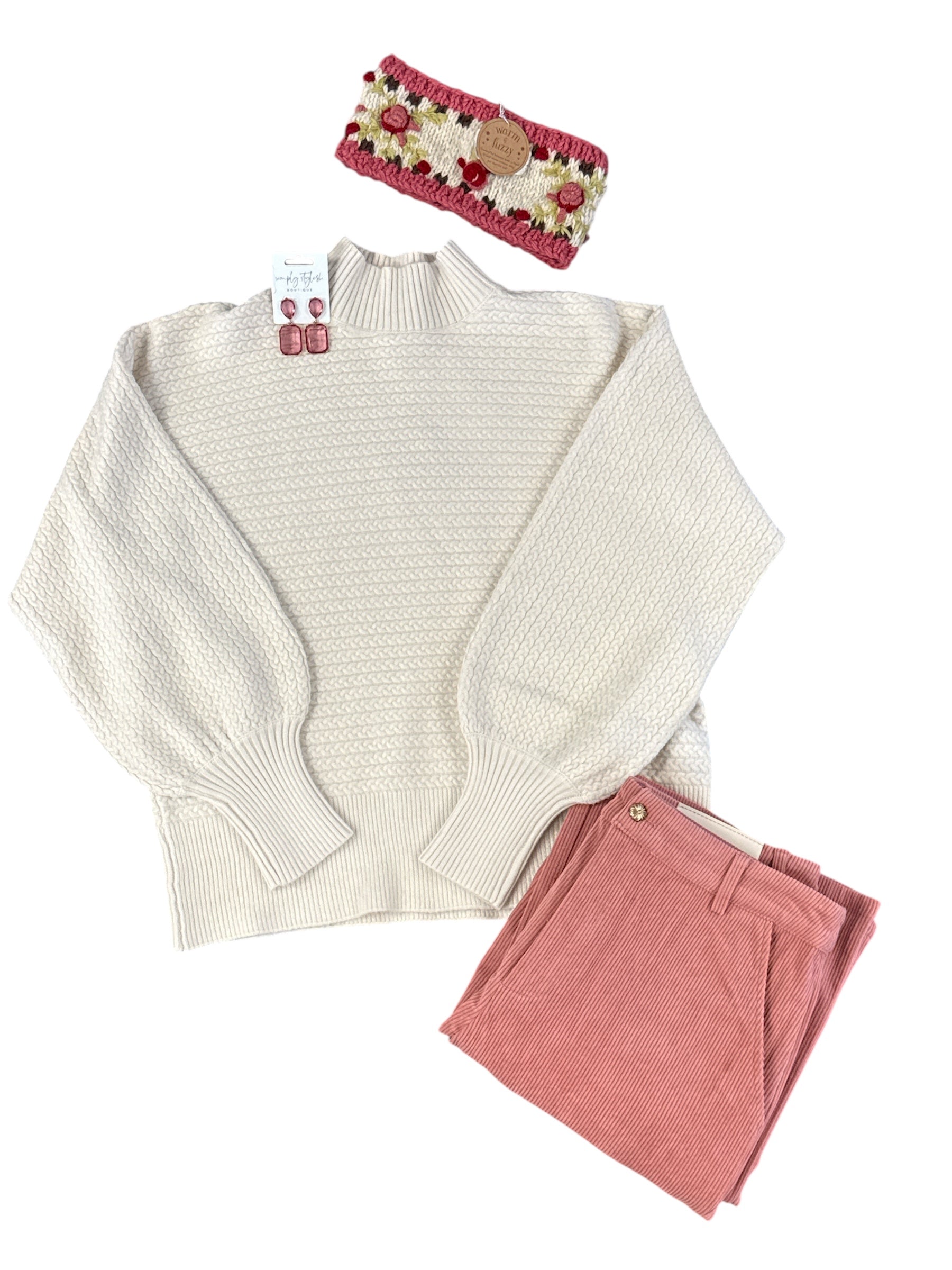 High Neck Cable Sweater-140 Sweaters, Cardigans & Sweatshirts-Simply Stylish Boutique-Simply Stylish Boutique | Women’s & Kid’s Fashion | Paducah, KY