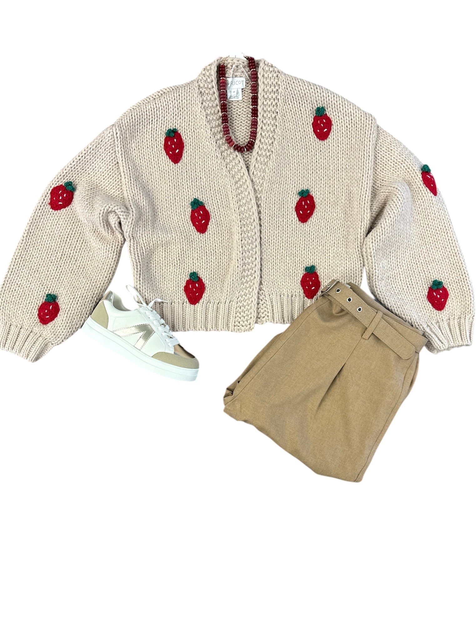Strawberry Chunky Knit Cardigan-140 Sweaters, Cardigans & Sweatshirts-Simply Stylish Boutique-Simply Stylish Boutique | Women’s & Kid’s Fashion | Paducah, KY