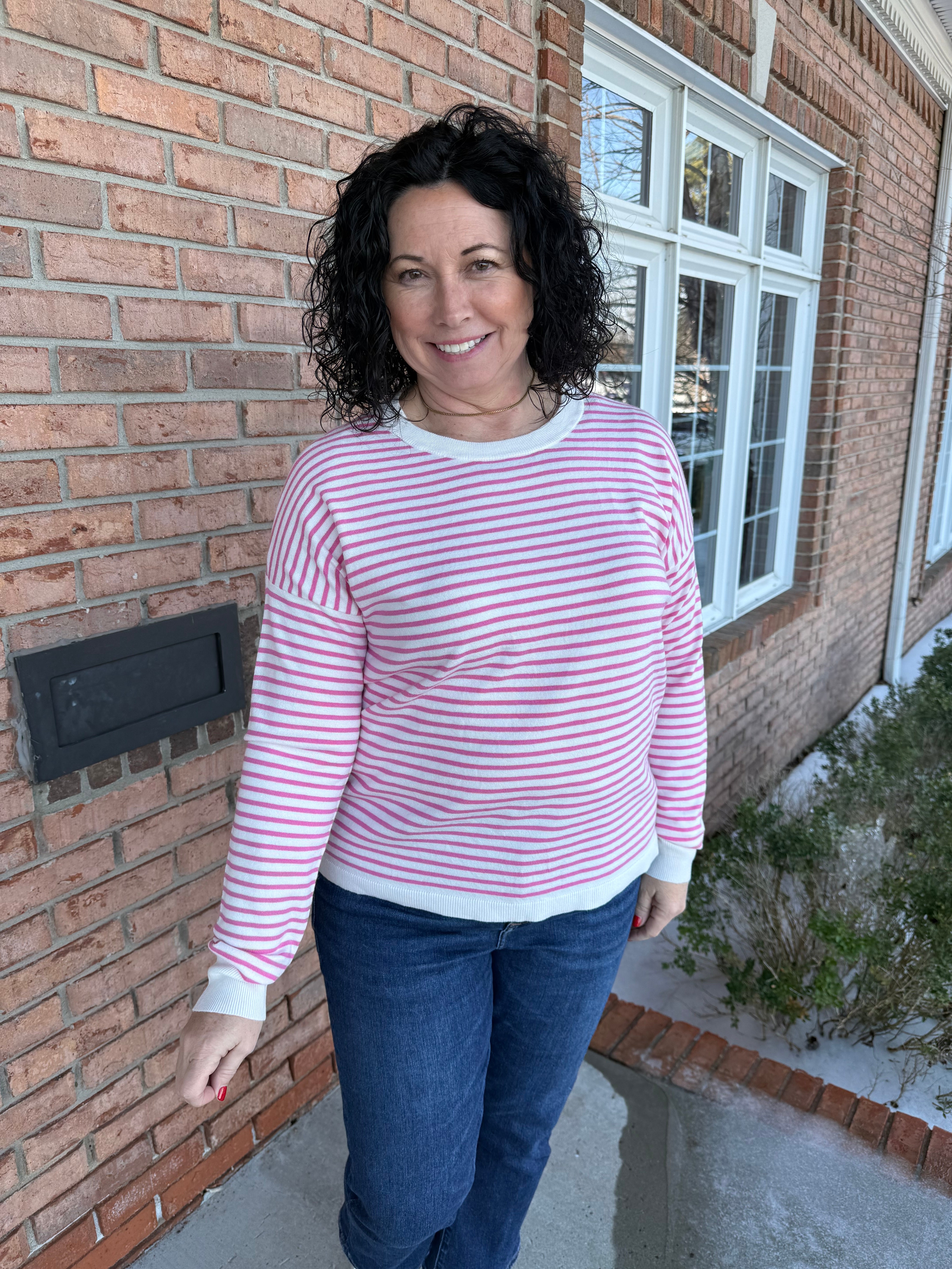 Pink Striped Sweater-140 Sweaters, Cardigans & Sweatshirts-Simply Stylish Boutique-Simply Stylish Boutique | Women’s & Kid’s Fashion | Paducah, KY