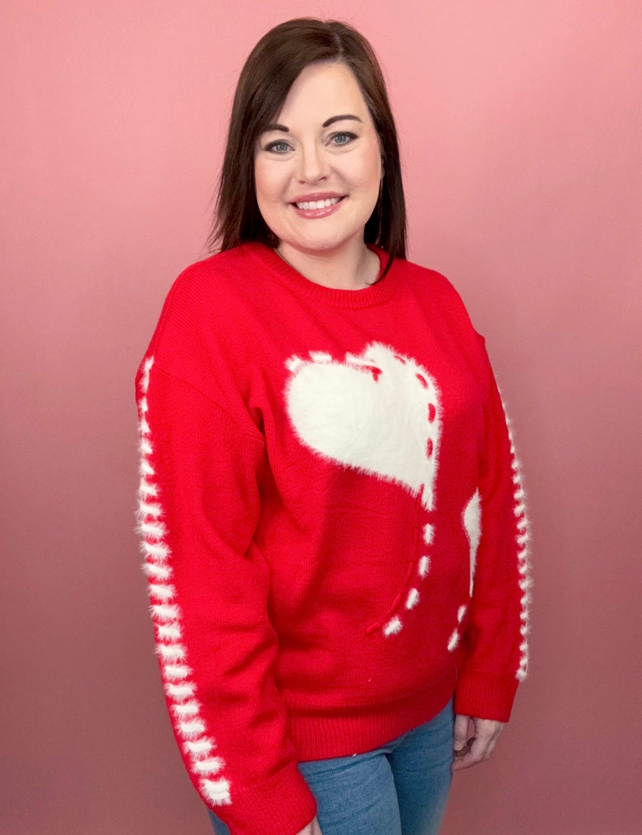 Fuzzy Hearts Sweater-140 Sweaters, Cardigans & Sweatshirts-Simply Stylish Boutique-Simply Stylish Boutique | Women’s & Kid’s Fashion | Paducah, KY