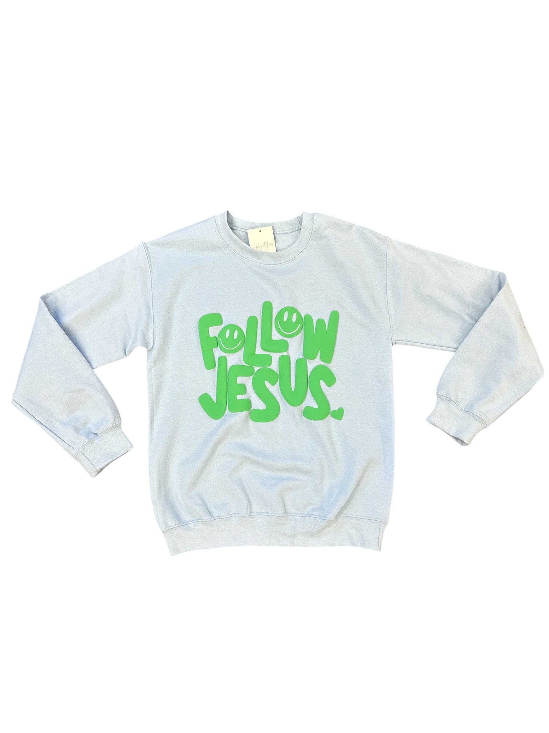 Smiley Follow Jesus Sweatshirt-140 Sweaters, Cardigans & Sweatshirts-Simply Stylish Boutique-Simply Stylish Boutique | Women’s & Kid’s Fashion | Paducah, KY