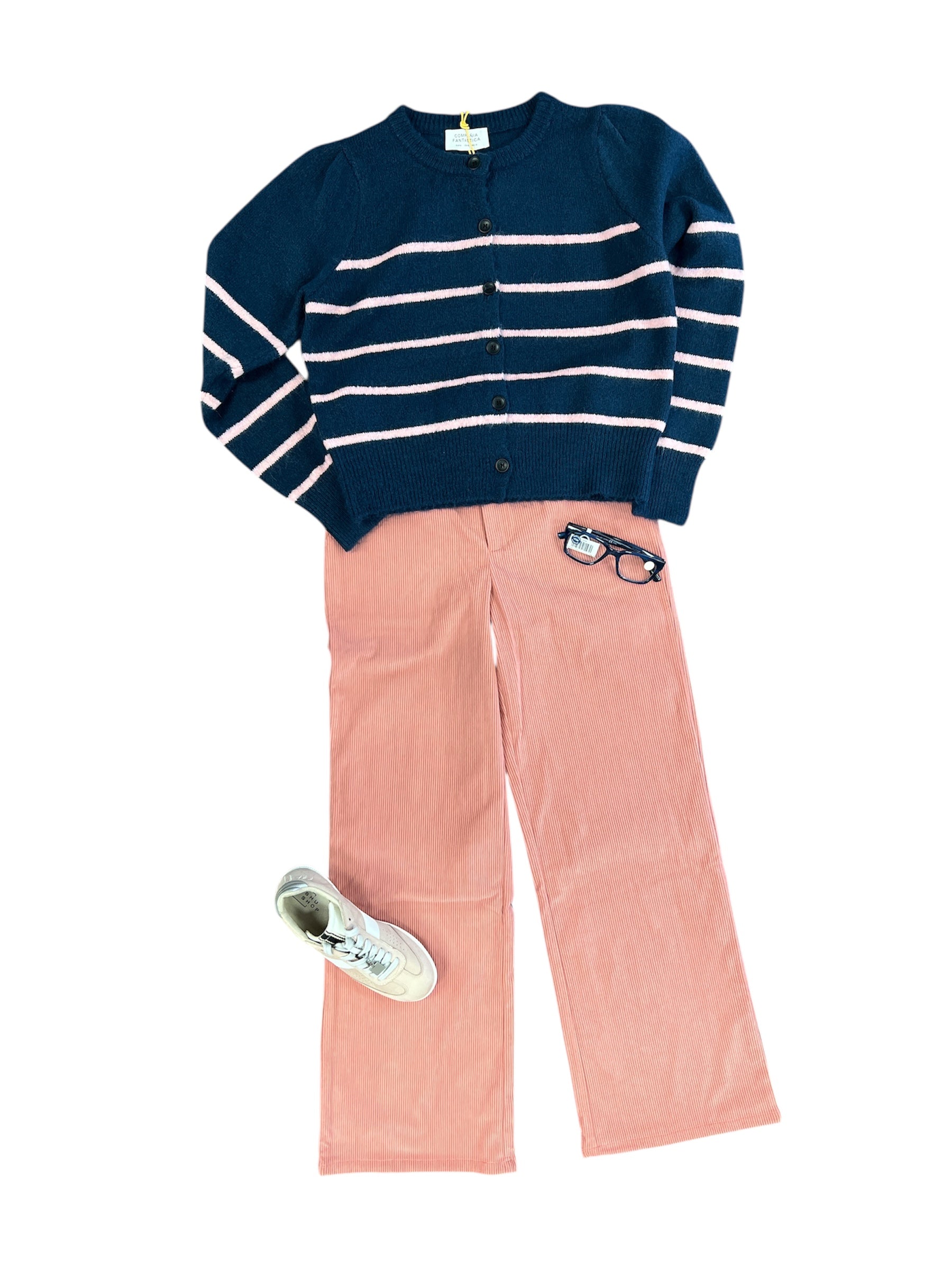 Navy & Pink Striped Cardigan-140 Sweaters, Cardigans & Sweatshirts-Simply Stylish Boutique-Simply Stylish Boutique | Women’s & Kid’s Fashion | Paducah, KY