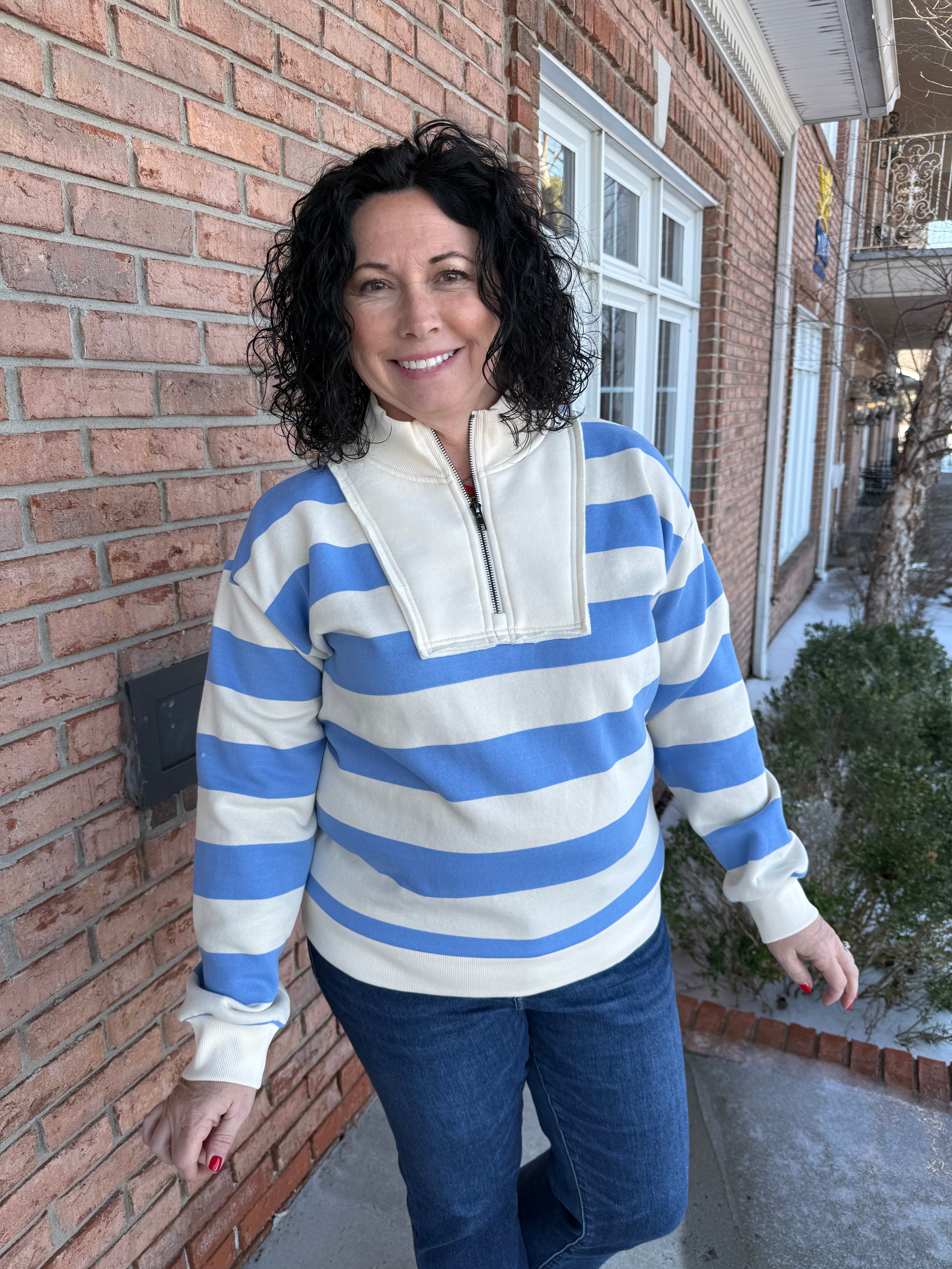 Sky Blue Half Zip-120 Casual Tops & Tees-Simply Stylish Boutique-Simply Stylish Boutique | Women’s & Kid’s Fashion | Paducah, KY