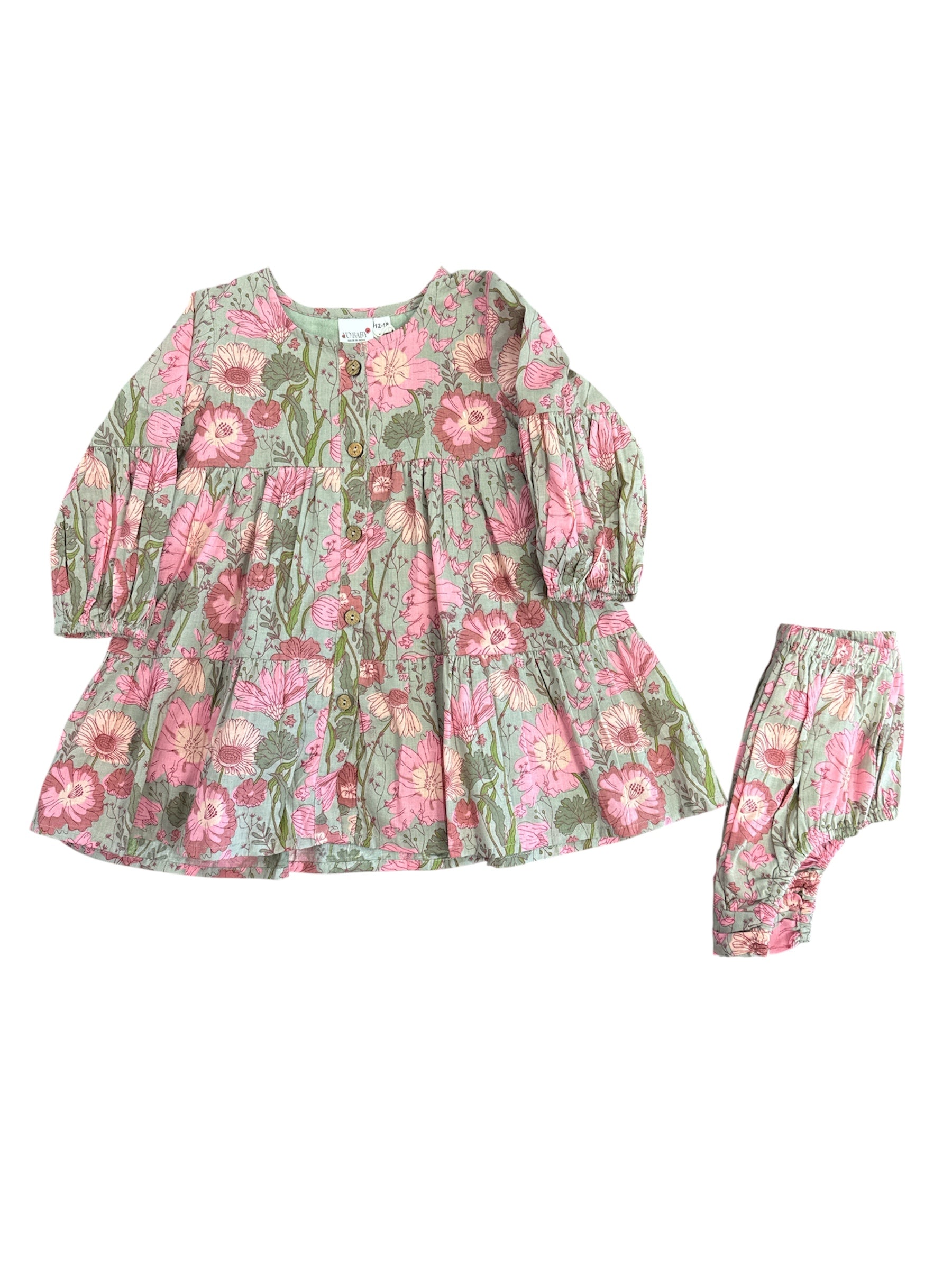 Sage Bloom Button Dress & Bloomer Set-520 Baby & Kids Gifts-Simply Stylish Boutique-Simply Stylish Boutique | Women’s & Kid’s Fashion | Paducah, KY