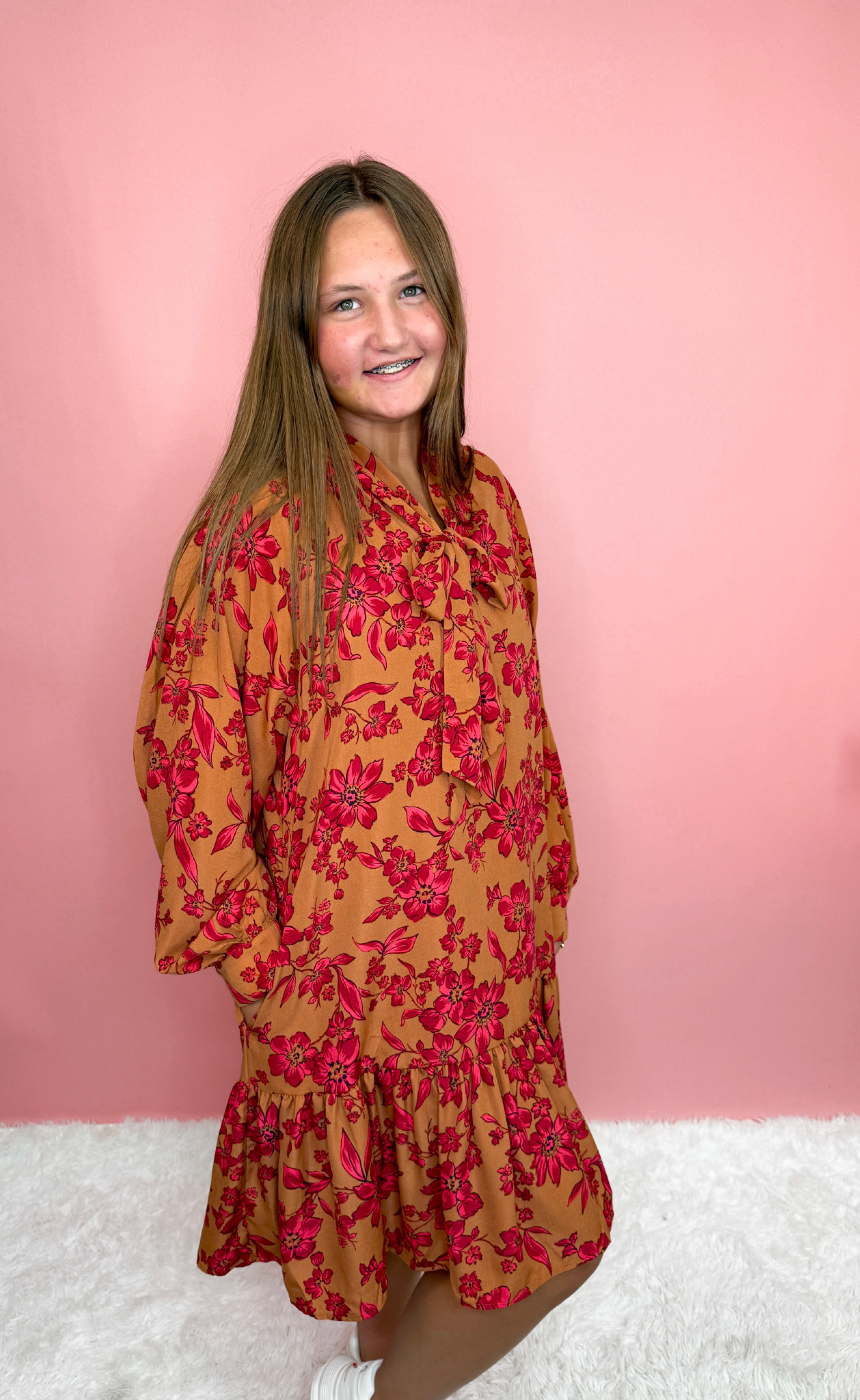 Everly Tie-Neck Dress-310 Dresses-Simply Stylish Boutique-Simply Stylish Boutique | Women’s & Kid’s Fashion | Paducah, KY