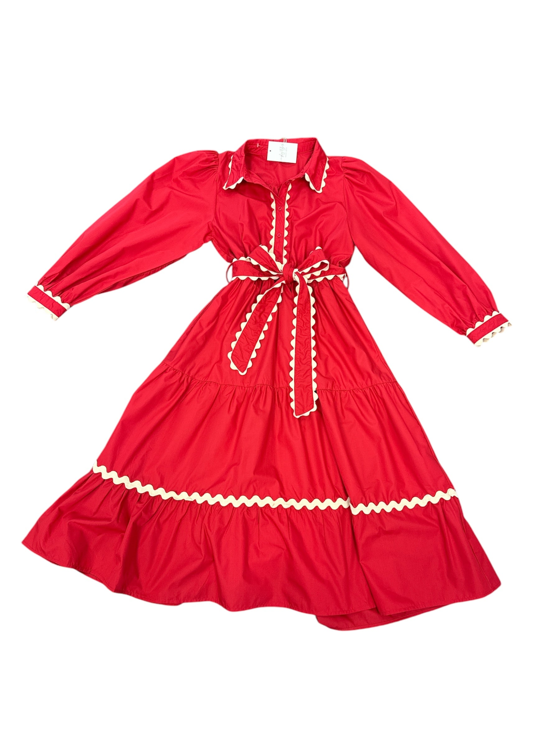 Rick Rack Red Dress-310 Dresses-Simply Stylish Boutique-Simply Stylish Boutique | Women’s & Kid’s Fashion | Paducah, KY