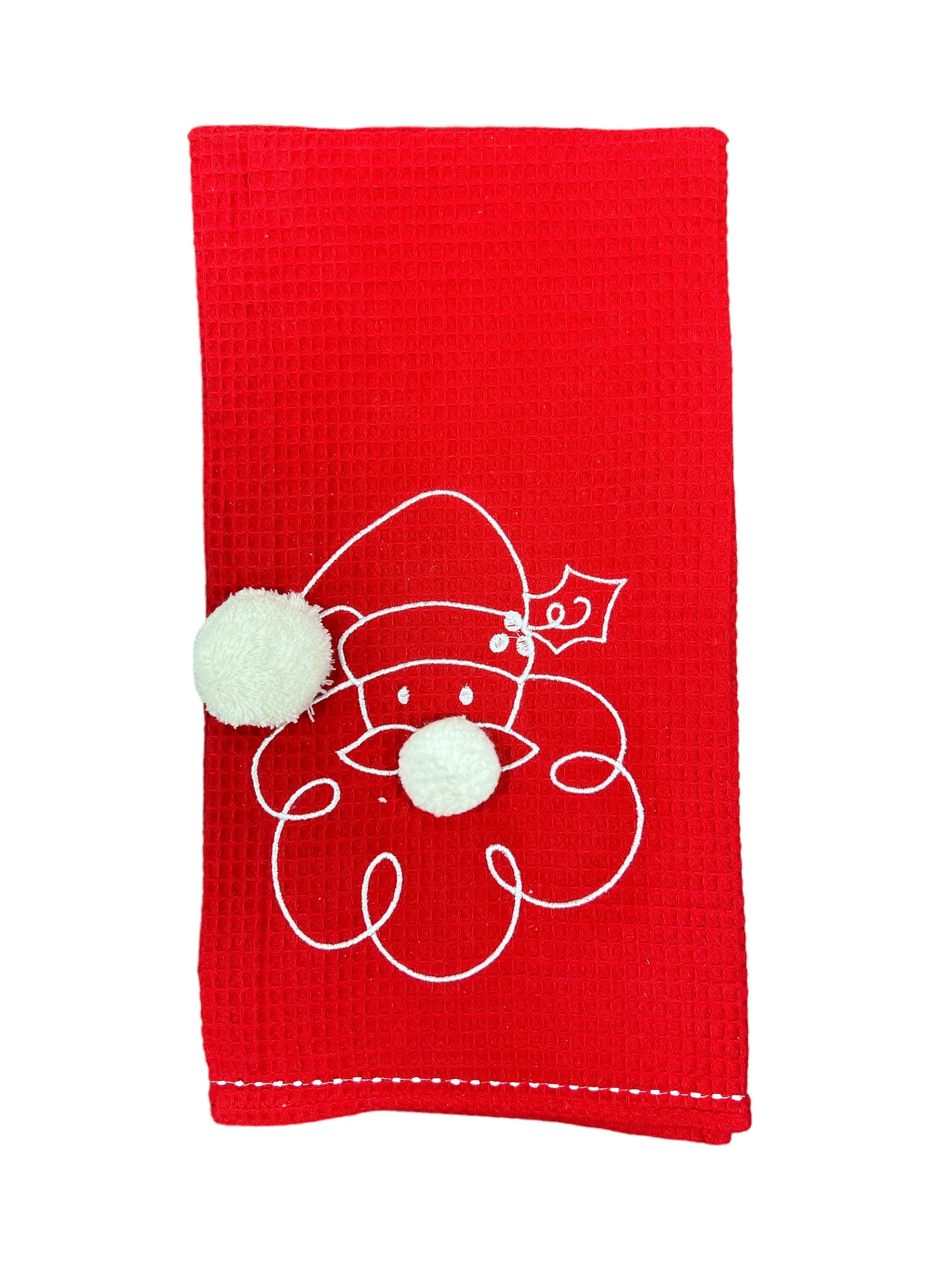 Red Santa Pom Pom Tea Towel-540 Holiday/Seasonal-Simply Stylish Boutique-Simply Stylish Boutique | Women’s & Kid’s Fashion | Paducah, KY