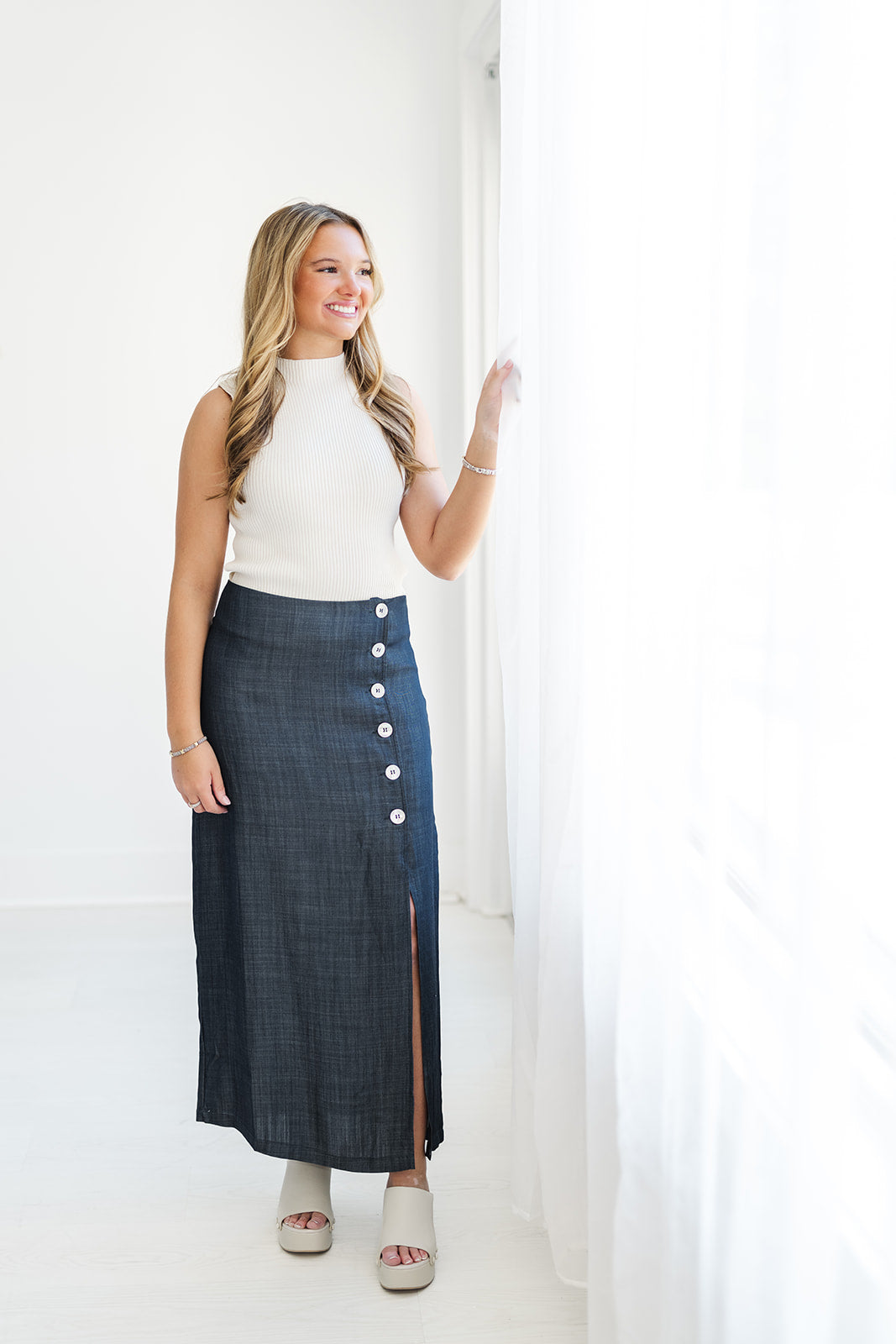 Midnight Button Down Skirt-220 Skirts/Shorts-Simply Stylish Boutique-Simply Stylish Boutique | Women’s & Kid’s Fashion | Paducah, KY