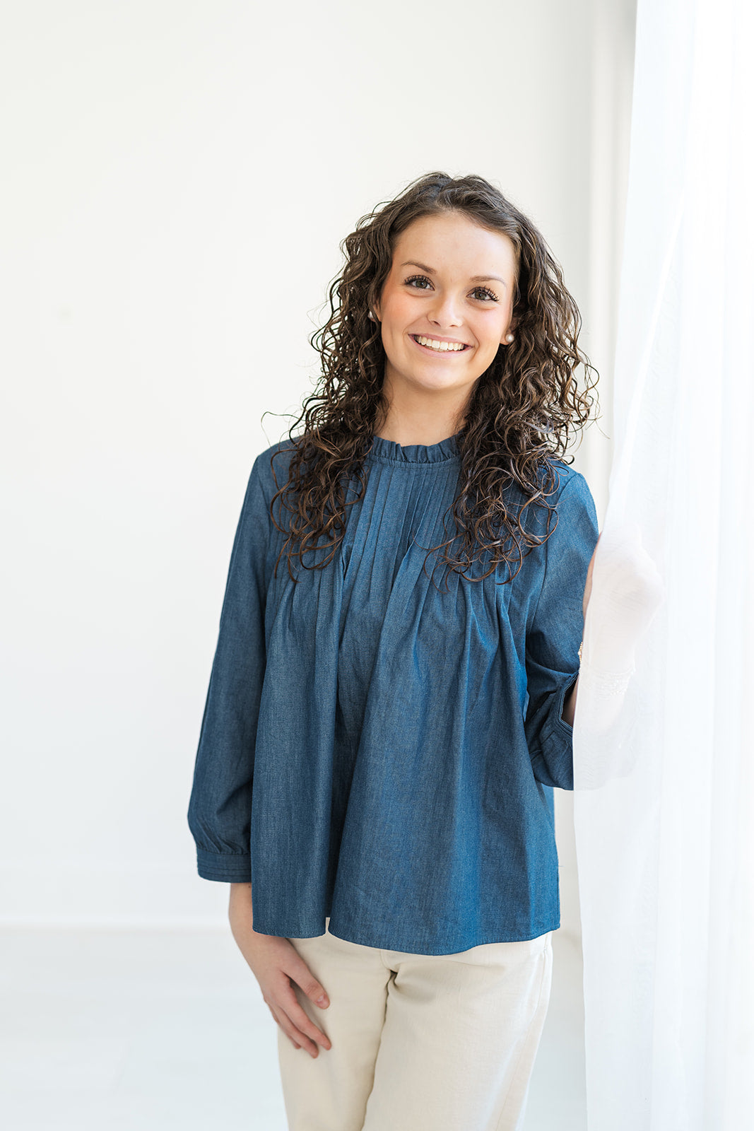 Everly Flow Denim Top-130 Dressy Tops & Blouses-Simply Stylish Boutique-Simply Stylish Boutique | Women’s & Kid’s Fashion | Paducah, KY