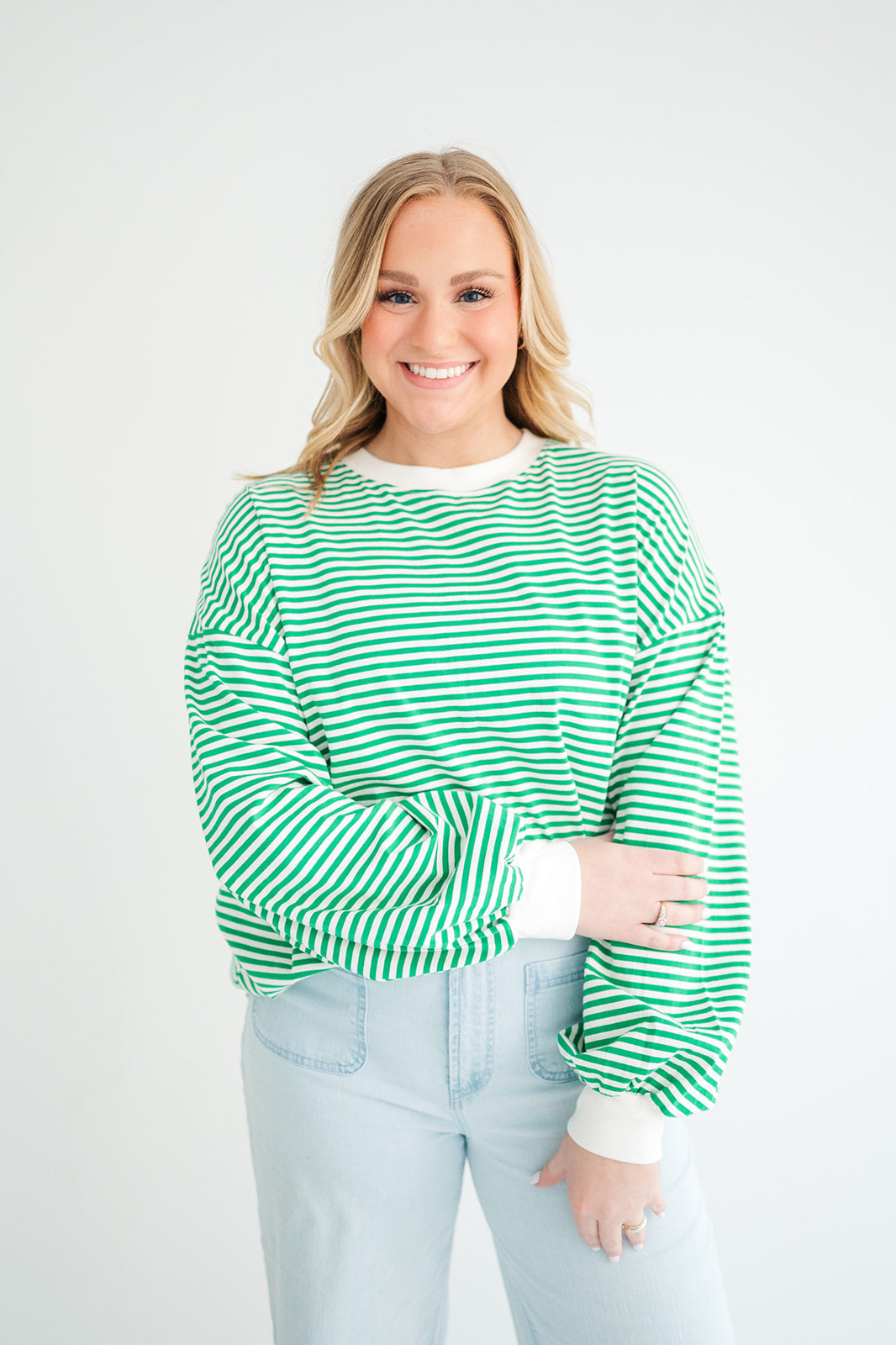 Kelly Green Striped Top-120 Casual Tops & Tees-Simply Stylish Boutique-Simply Stylish Boutique | Women’s & Kid’s Fashion | Paducah, KY