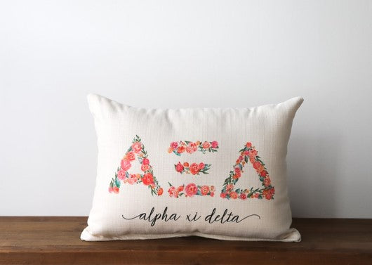 Sorority Floral Letters Pillow - ALPHA XI DELTA-510 General Gifts-Simply Stylish Boutique-Simply Stylish Boutique | Women’s & Kid’s Fashion | Paducah, KY