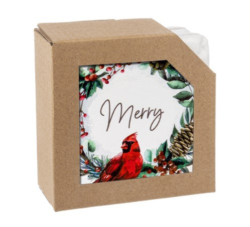 Cardinal in Wreath Coaster Set-540 Holiday/Seasonal-Simply Stylish Boutique-Simply Stylish Boutique | Women’s & Kid’s Fashion | Paducah, KY