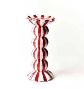 Red Stripe Medium Knobbed Candle Holder-540 Holiday/Seasonal-Simply Stylish Boutique-Simply Stylish Boutique | Women’s & Kid’s Fashion | Paducah, KY
