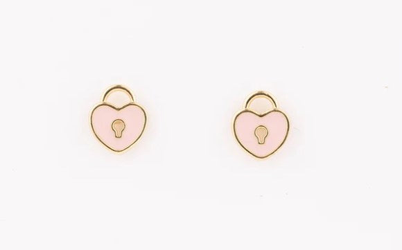 Pink Heart Lock Girls Stud Earrings-410 Jewelry-Simply Stylish boutique-Simply Stylish Boutique | Women’s & Kid’s Fashion | Paducah, KY